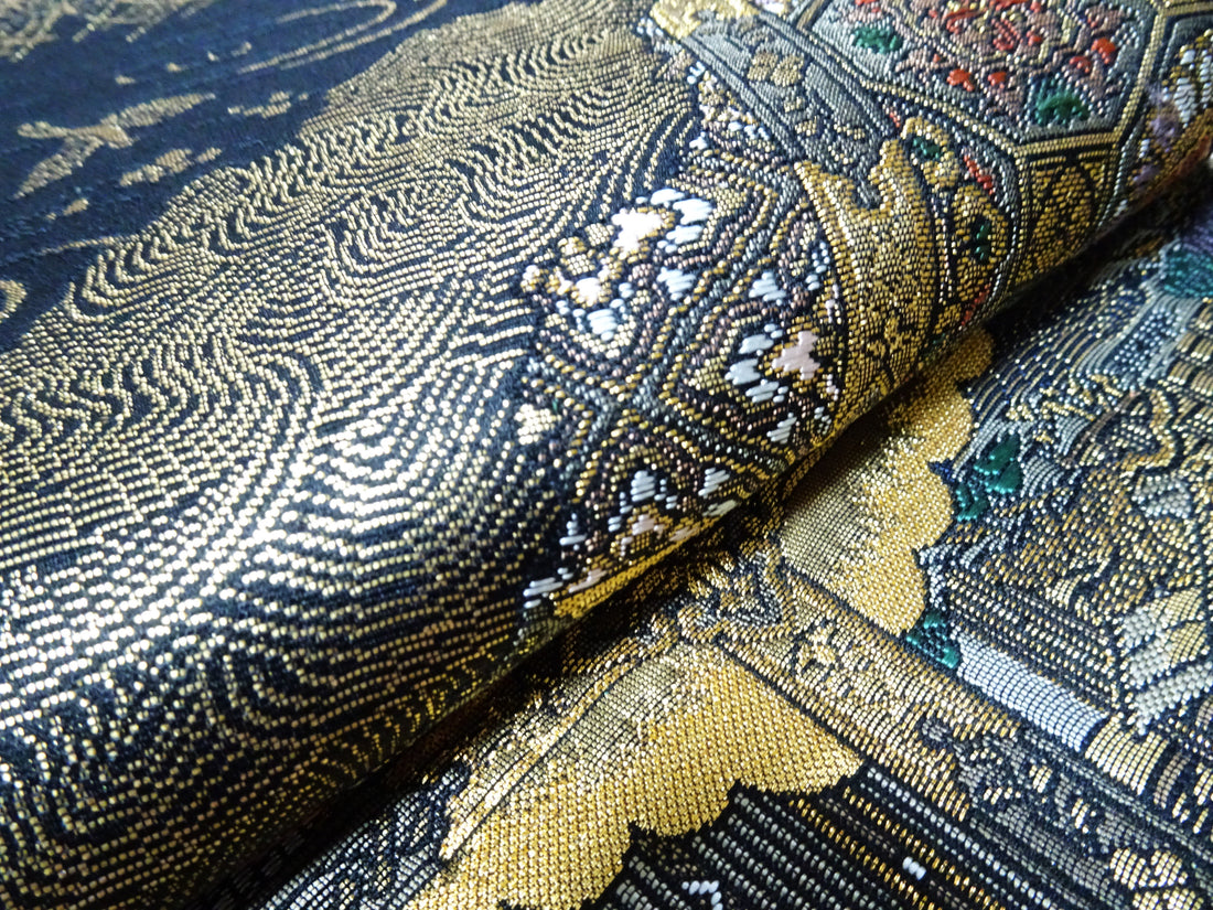 Japanese Kimono Silk Fukuro Obi Shibutenjo-emon Elegant Woven Pattern16333