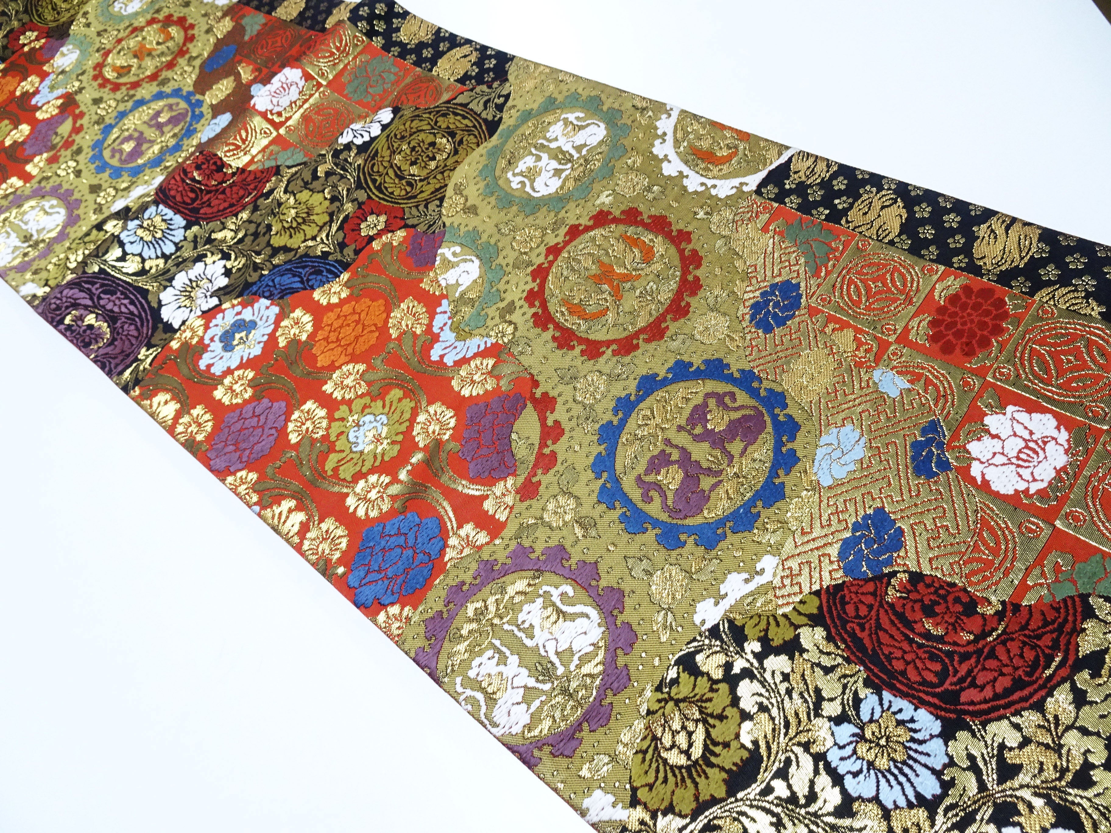 Japanese Kimono Silk Fukuro Obi Shin-Nhoisho-Nishiki Elegant Woven Pattern16334