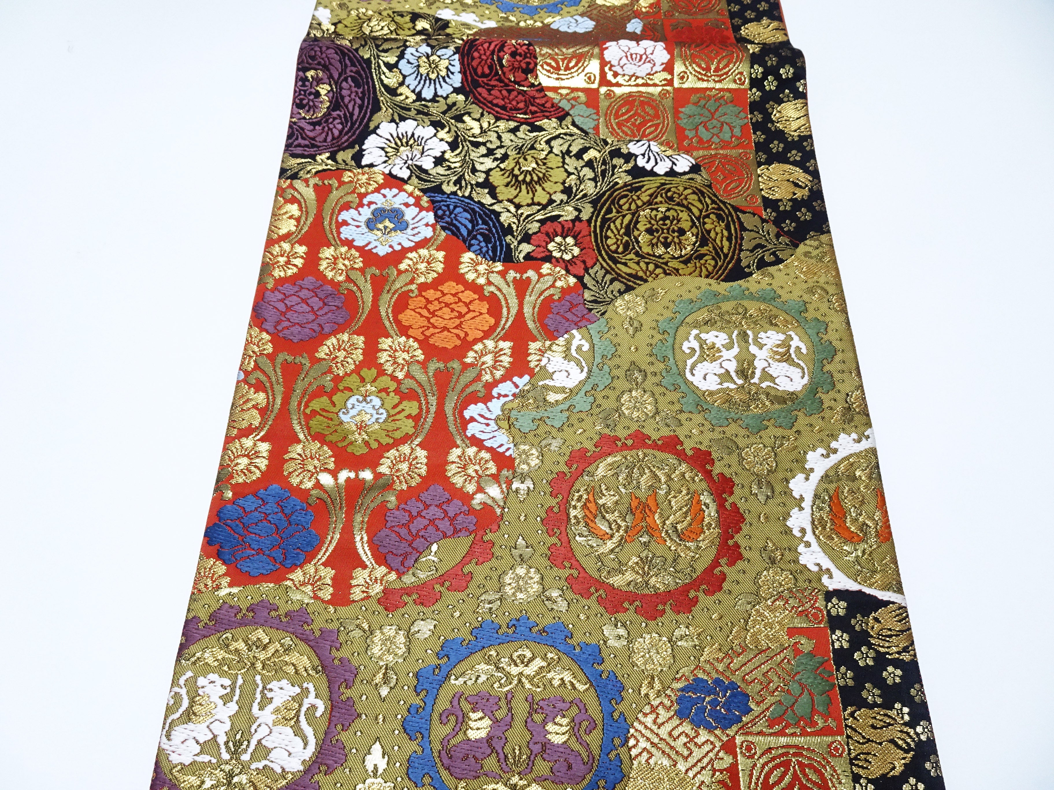 Japanese Kimono Silk Fukuro Obi Shin-Nhoisho-Nishiki Elegant Woven Pattern16334