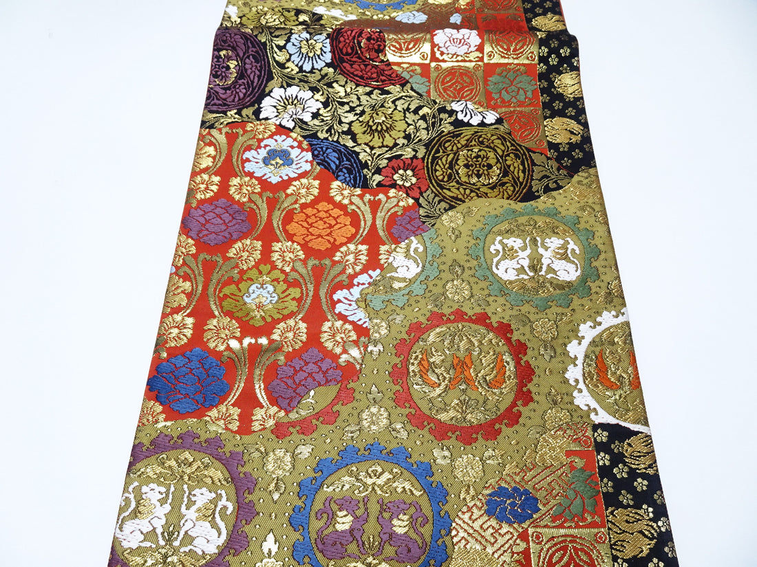 Japanese Kimono Silk Fukuro Obi Shin-Nhoisho-Nishiki Elegant Woven Pattern16334