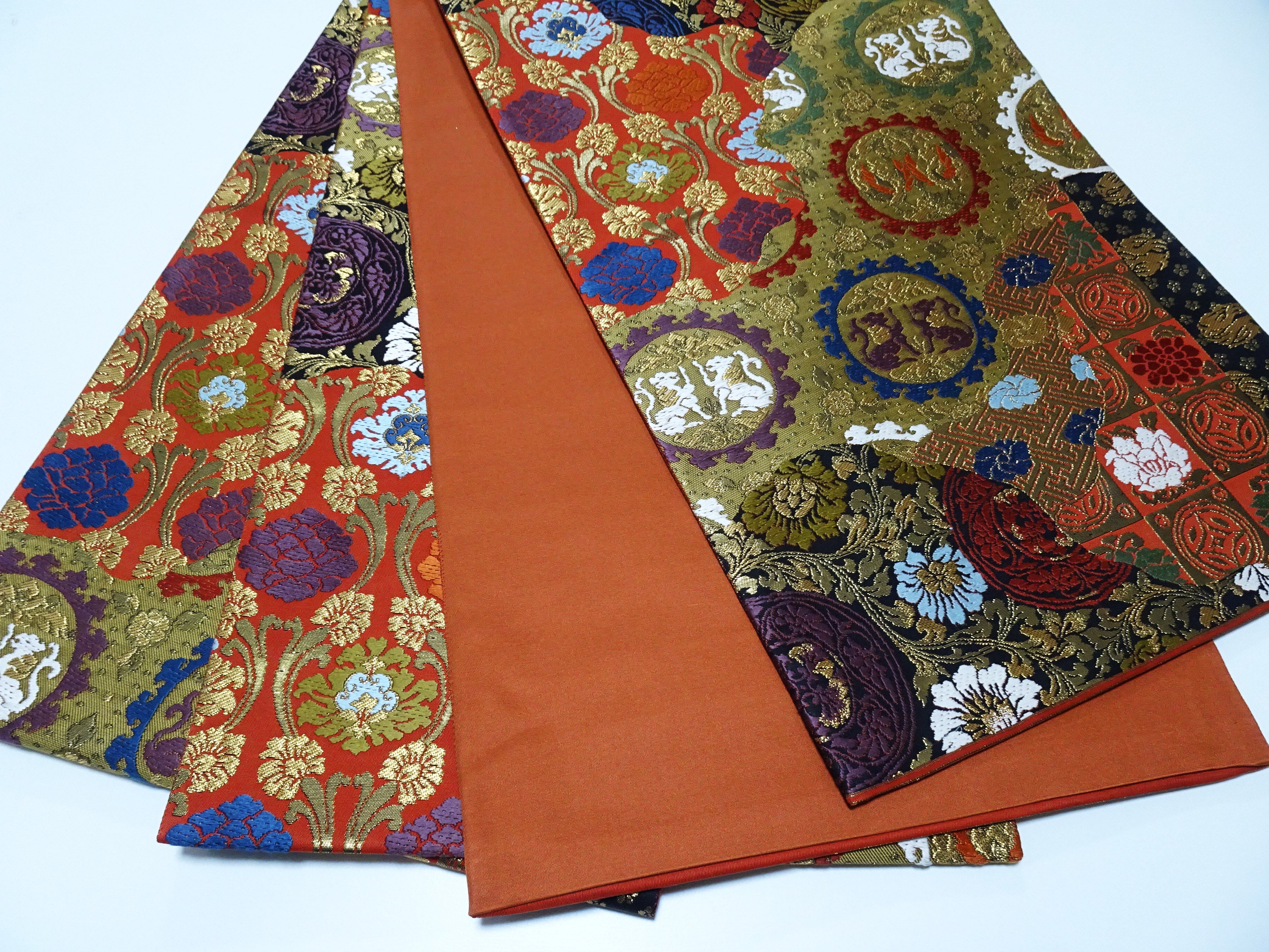 Japanese Kimono Silk Fukuro Obi Shin-Nhoisho-Nishiki Elegant Woven Pattern16334