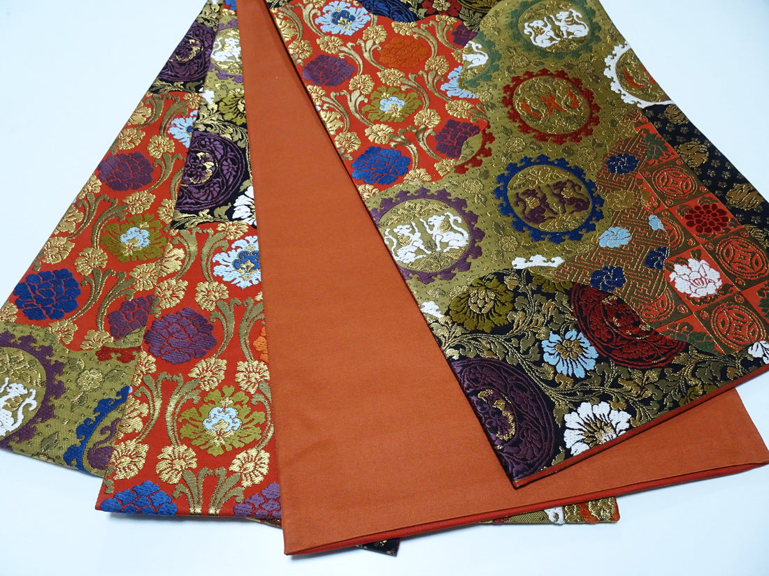 Japanese Kimono Silk Fukuro Obi Shin-Nhoisho-Nishiki Elegant Woven Pattern16334