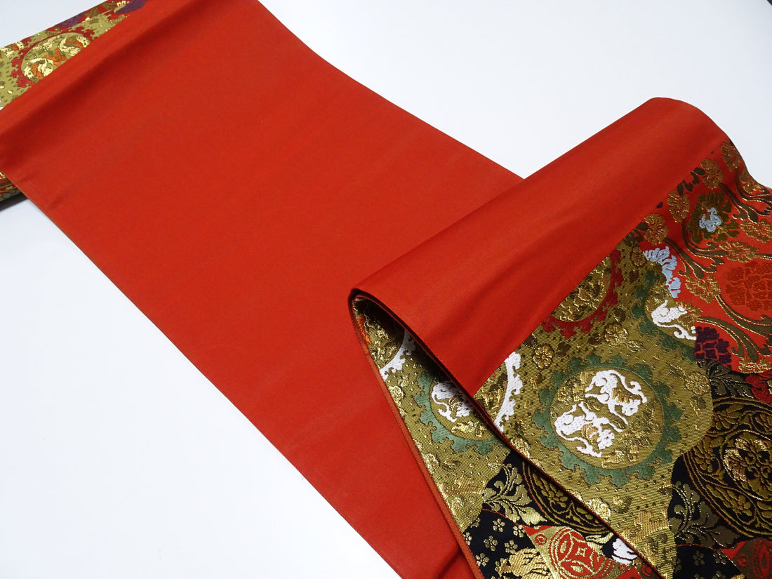 Japanese Kimono Silk Fukuro Obi Shin-Nhoisho-Nishiki Elegant Woven Pattern16334