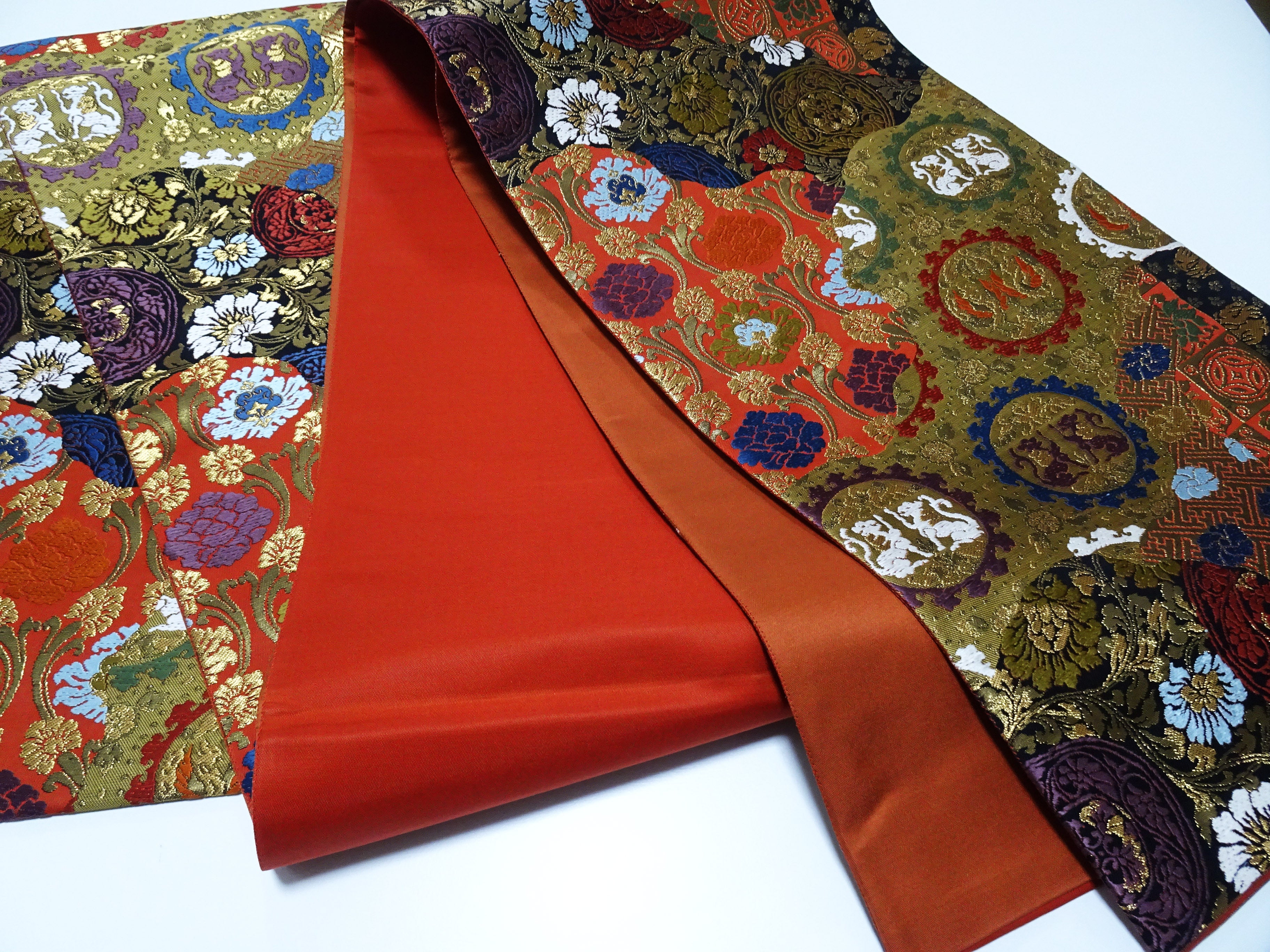 Japanese Kimono Silk Fukuro Obi Shin-Nhoisho-Nishiki Elegant Woven Pattern16334