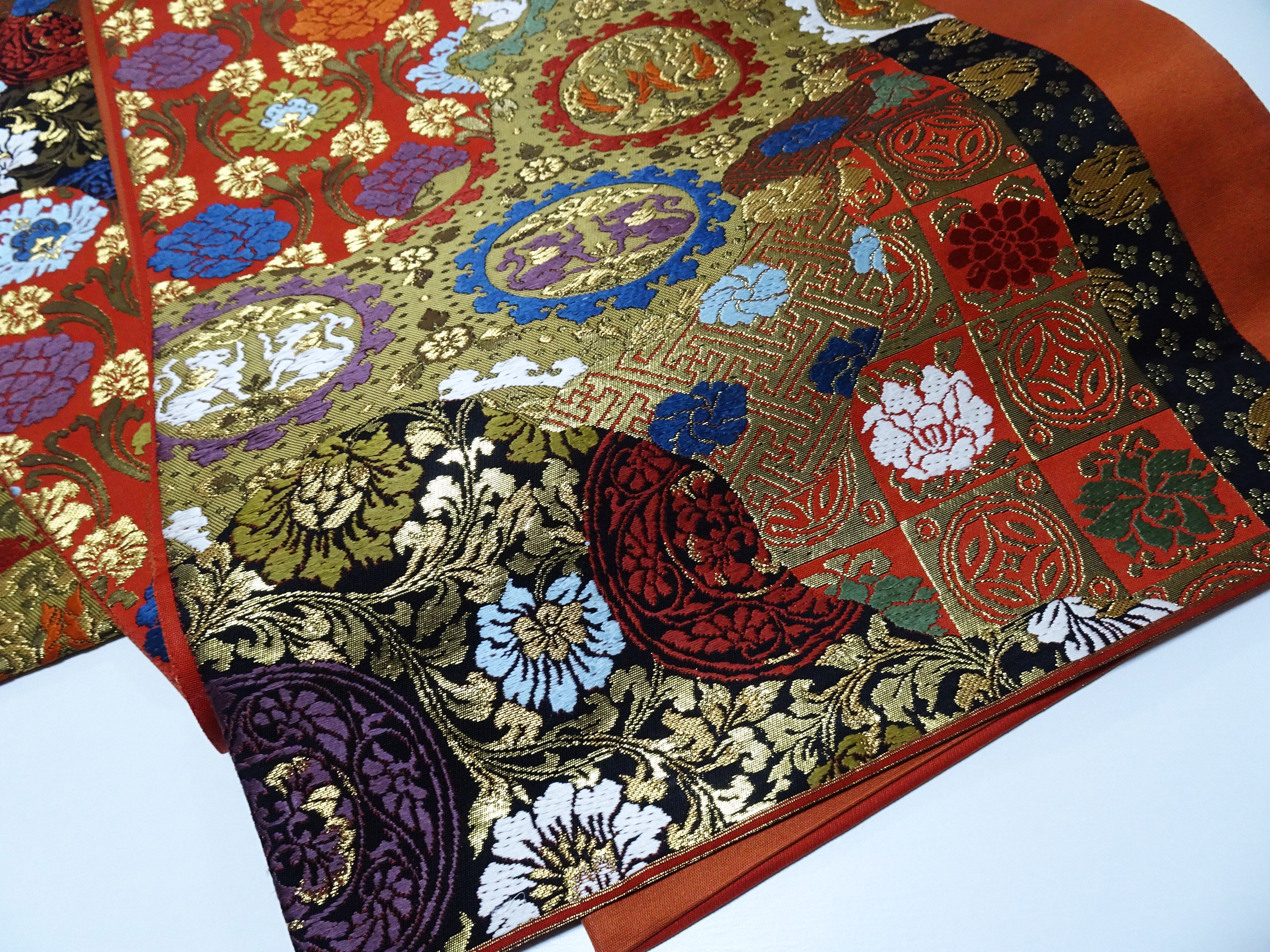Japanese Kimono Silk Fukuro Obi Shin-Nhoisho-Nishiki Elegant Woven Pattern16334