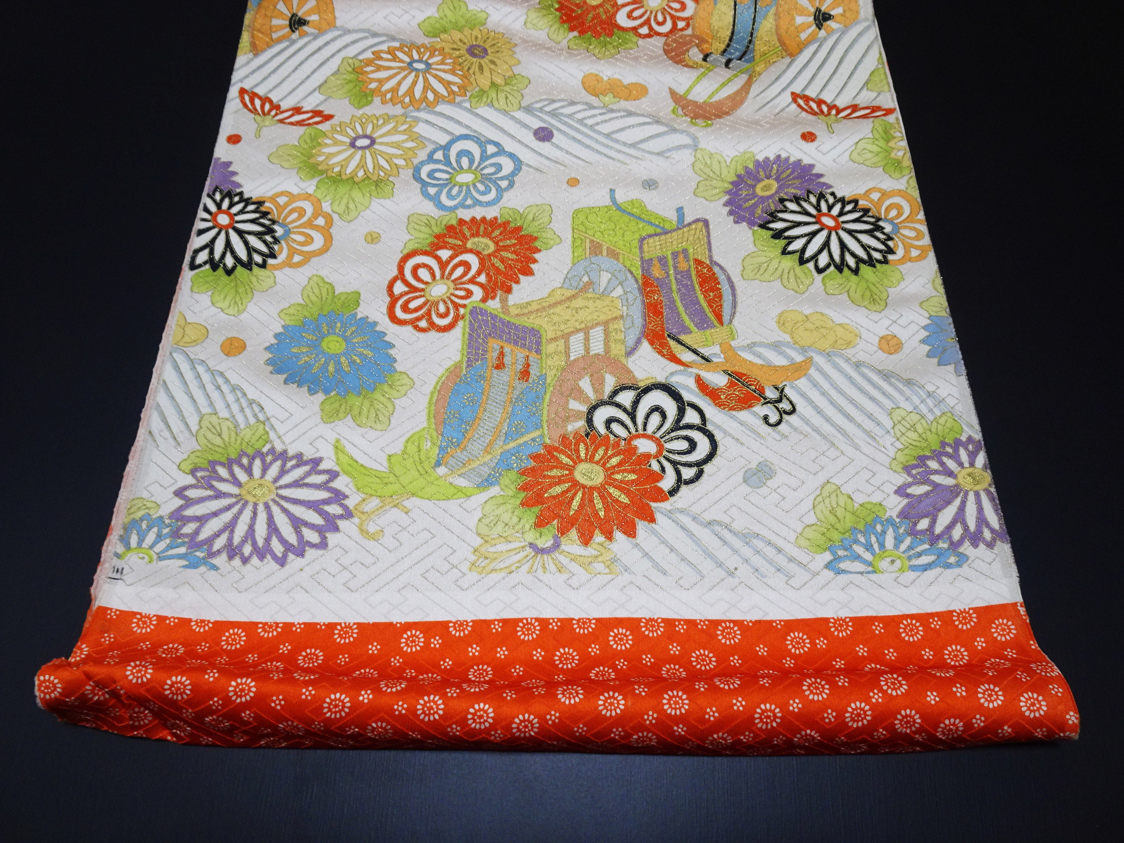 Japanese Silk Bolts  Dyed Royal Cart / Wave Pattern 17500