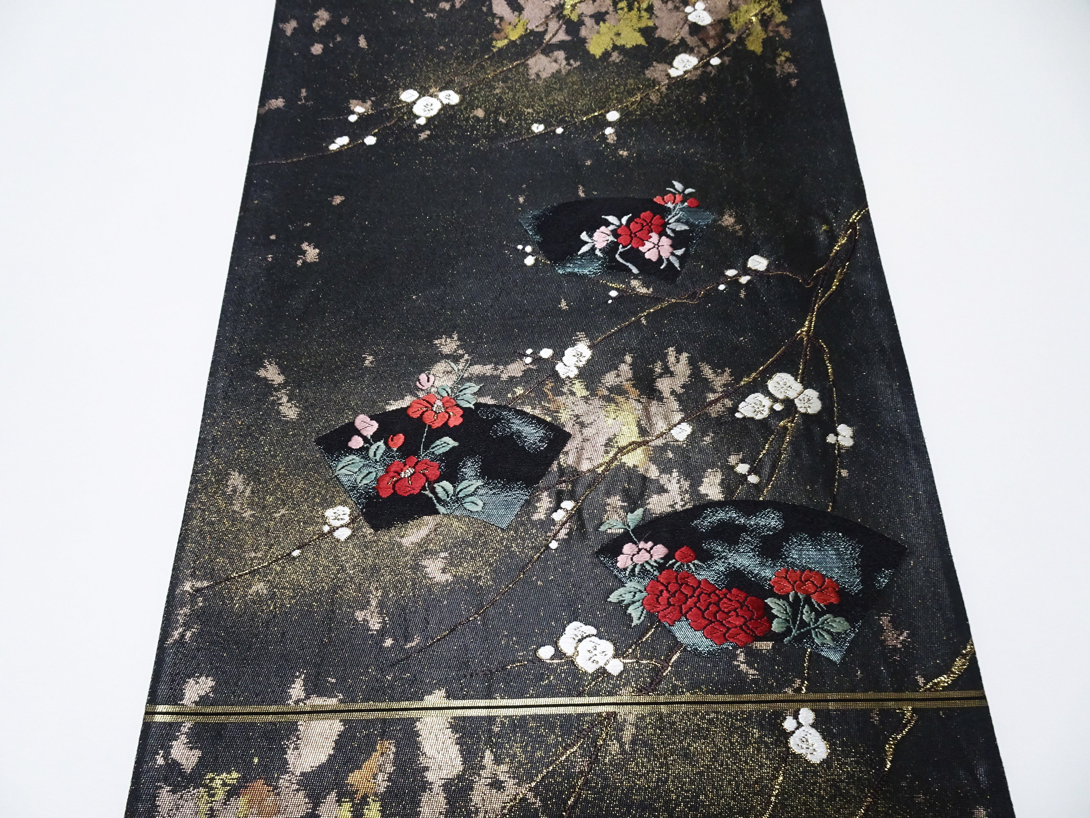 Japanese Kimono Silk Fukuro Obi Suri-Haku Branch Plum Woven Pattern16335