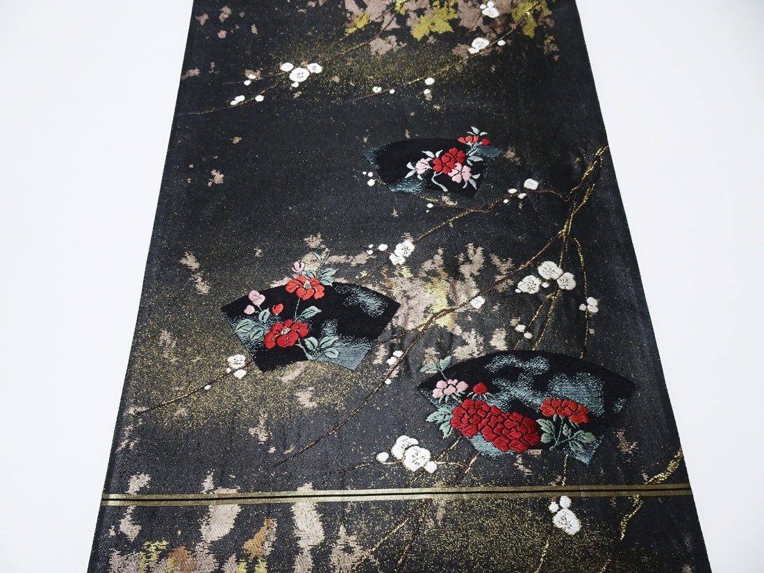Japanese Kimono Silk Fukuro Obi Suri-Haku Branch Plum Woven Pattern16335