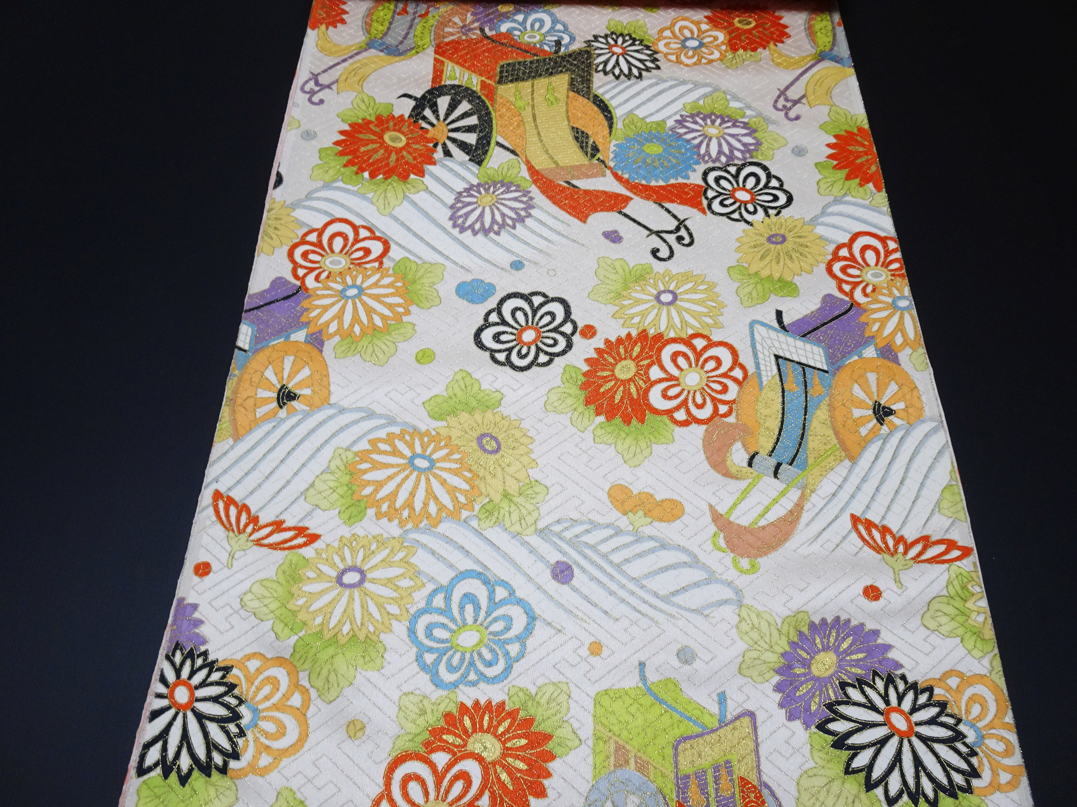Japanese Silk Bolts  Dyed Royal Cart / Wave Pattern 17500