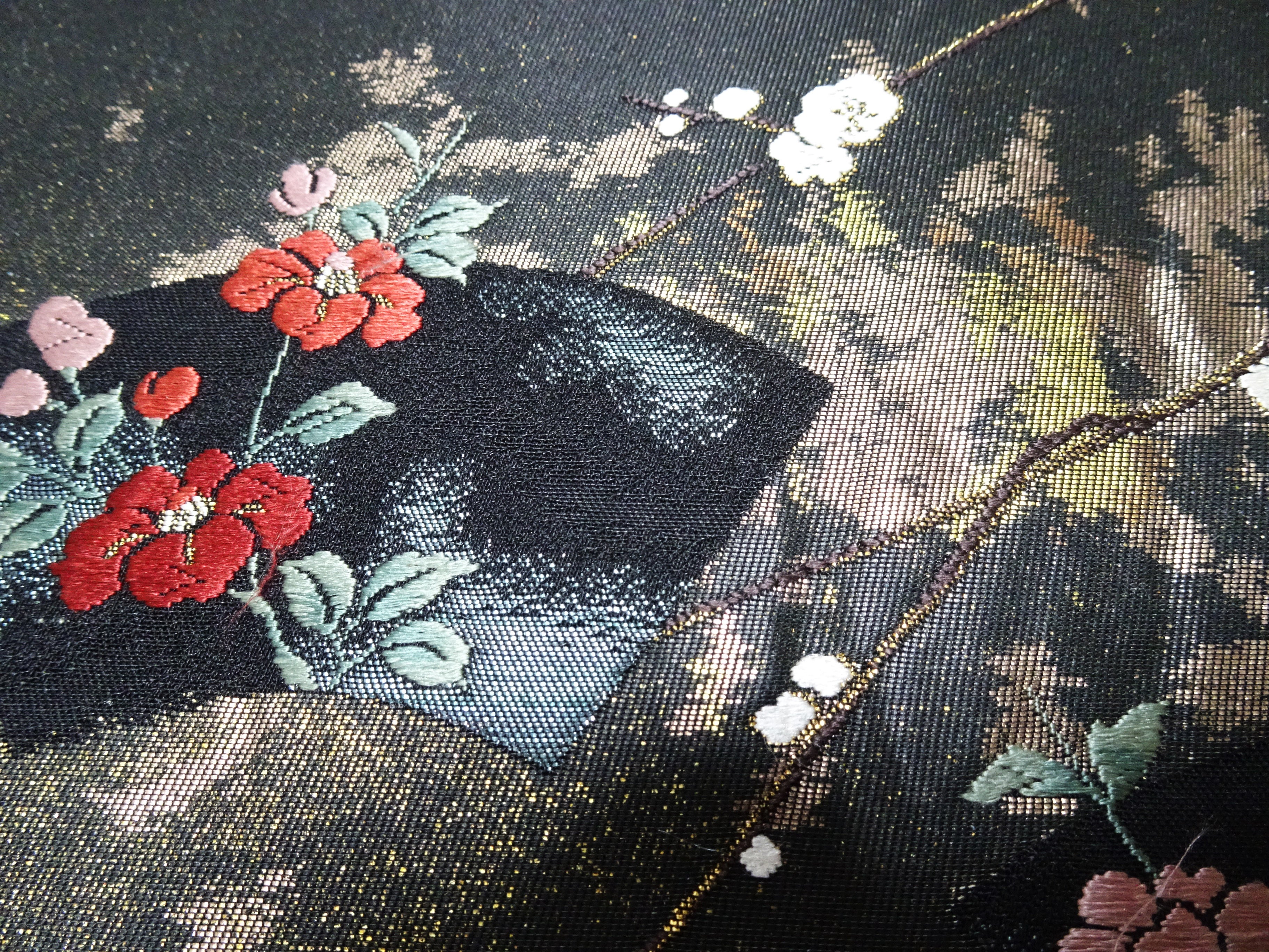 Japanese Kimono Silk Fukuro Obi Suri-Haku Branch Plum Woven Pattern16335