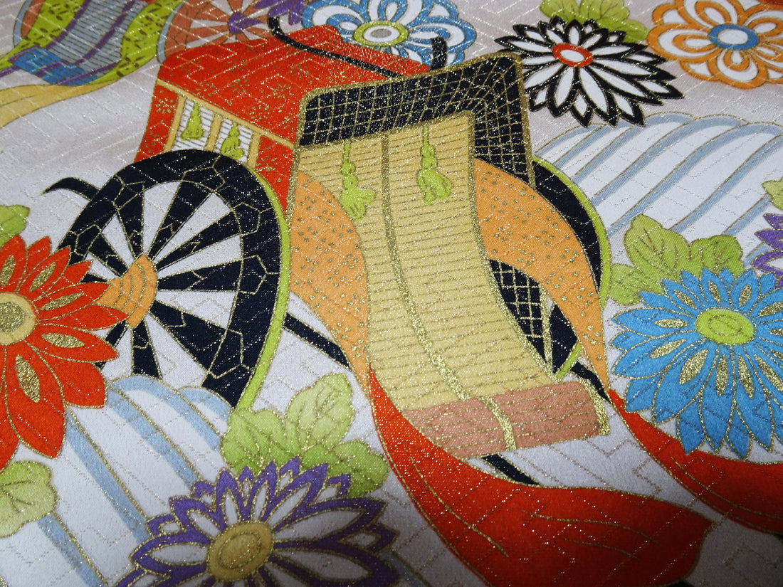 Japanese Silk Bolts  Dyed Royal Cart / Wave Pattern 17500