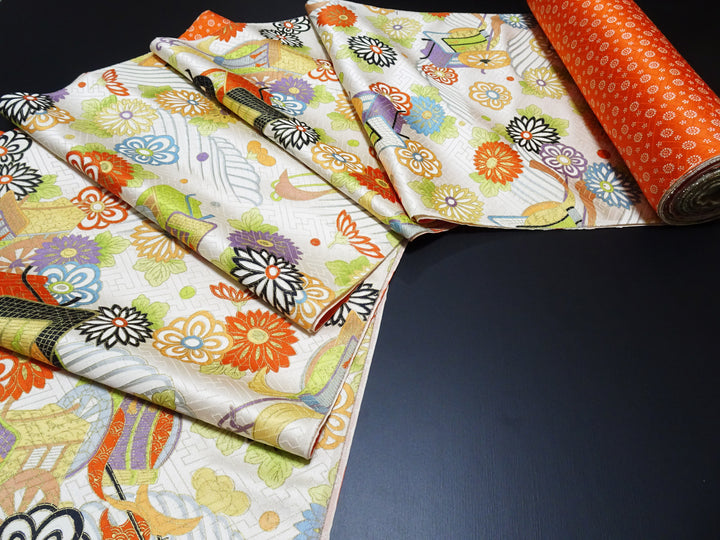 Japanese Silk Bolts  Dyed Royal Cart / Wave Pattern 17500