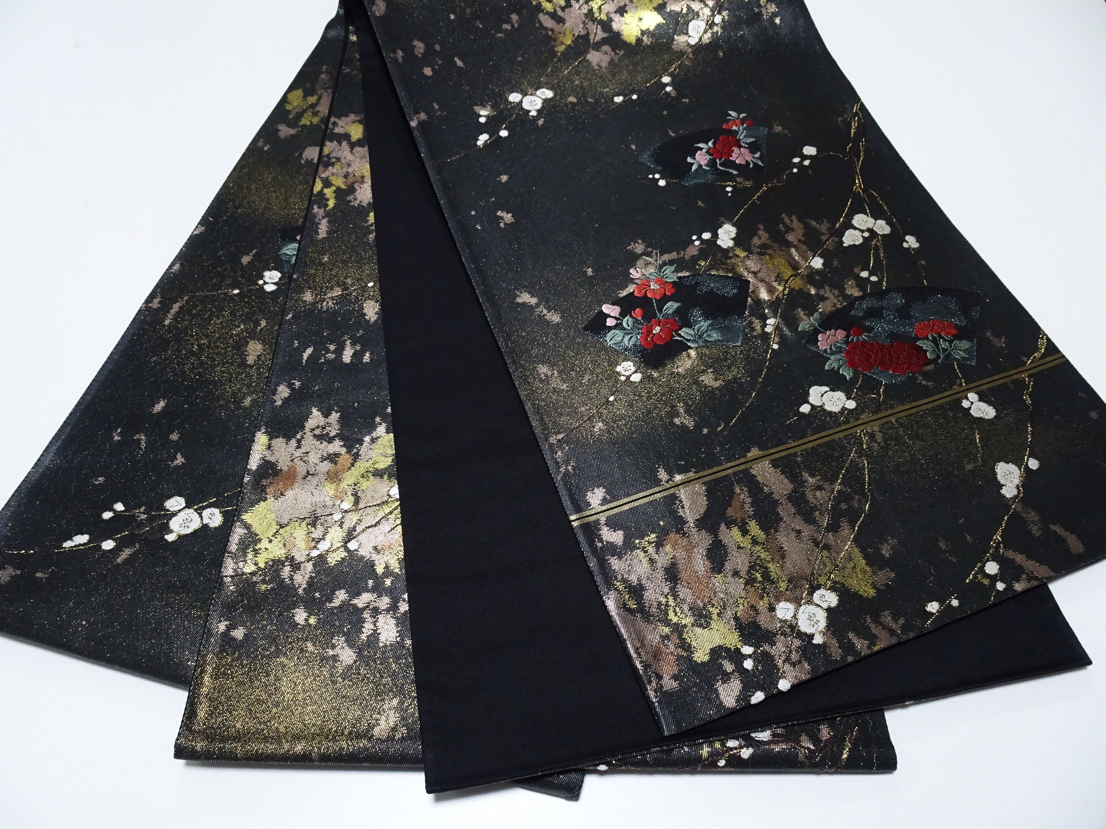 Japanese Kimono Silk Fukuro Obi Suri-Haku Branch Plum Woven Pattern16335