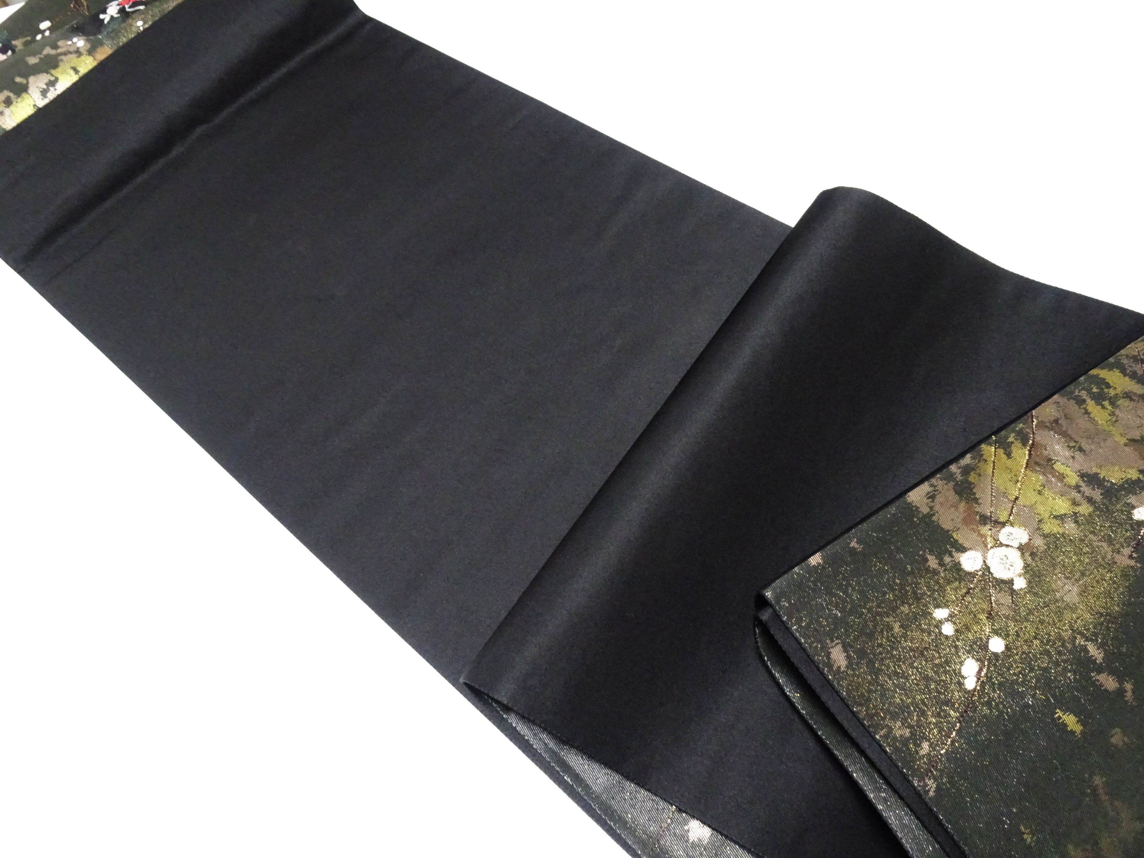 Japanese Kimono Silk Fukuro Obi Suri-Haku Branch Plum Woven Pattern16335