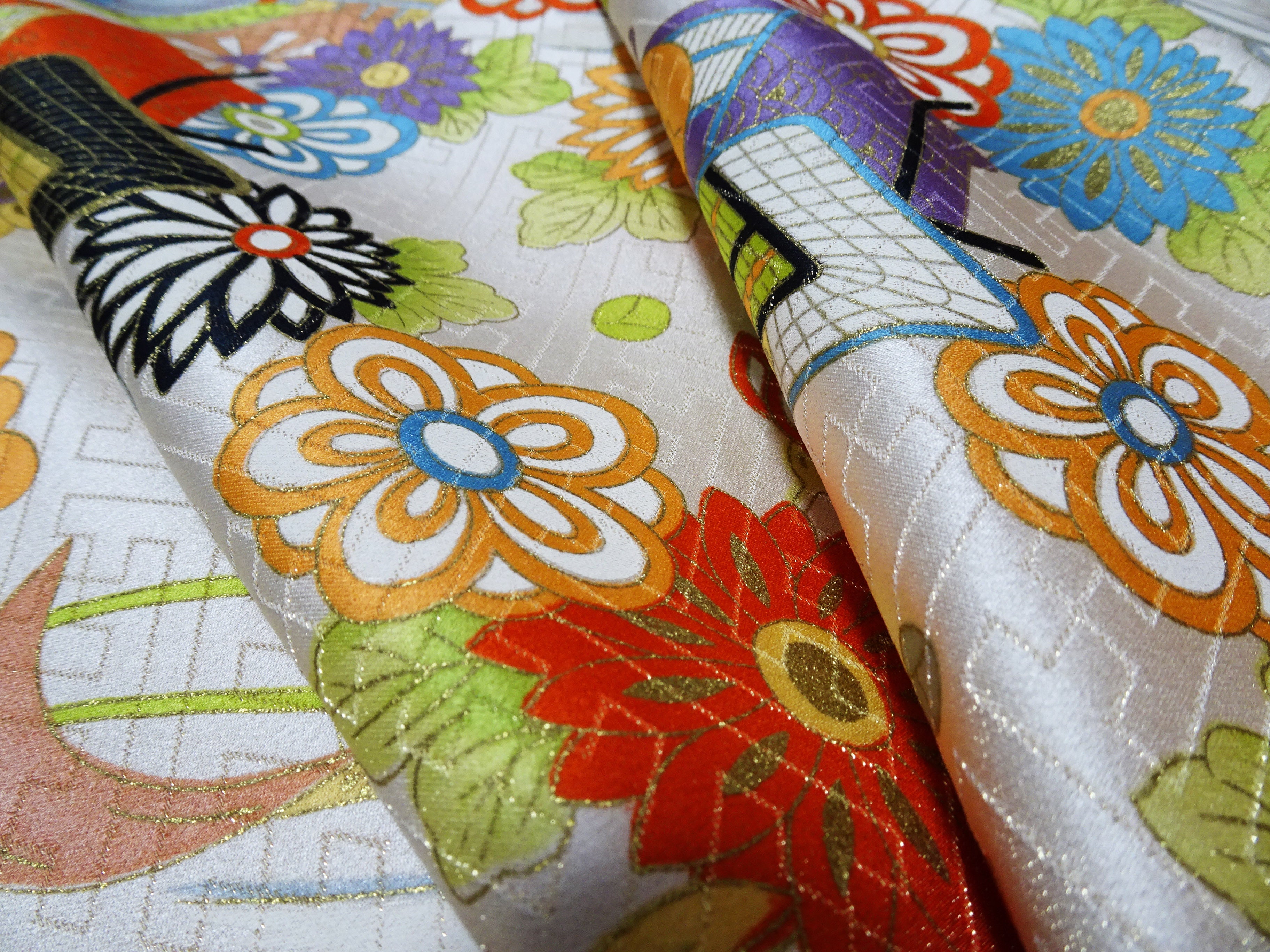 Japanese Silk Bolts  Dyed Royal Cart / Wave Pattern 17500
