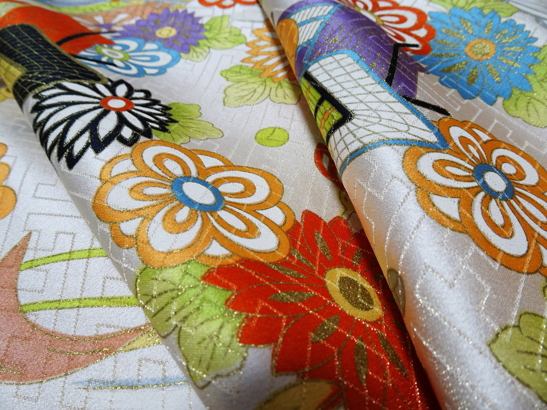 Japanese Silk Bolts  Dyed Royal Cart / Wave Pattern 17500