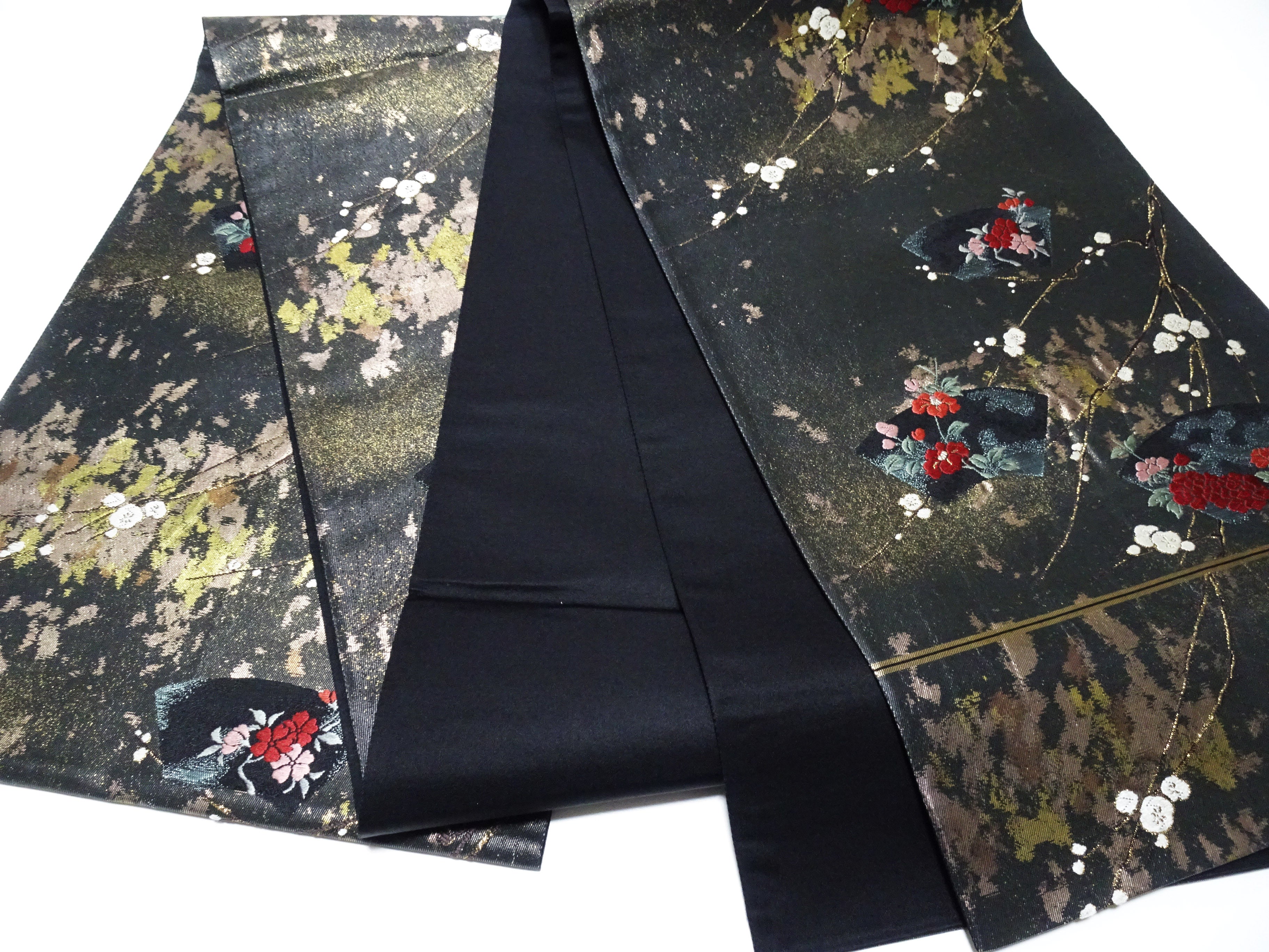 Japanese Kimono Silk Fukuro Obi Suri-Haku Branch Plum Woven Pattern16335