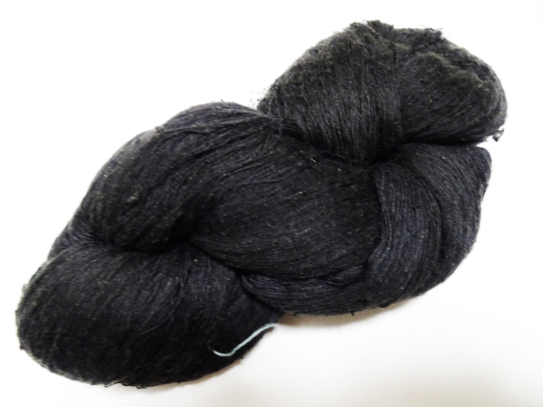 Japanese vintage Tsumugi silk thread Black embroidery & Woven 8631