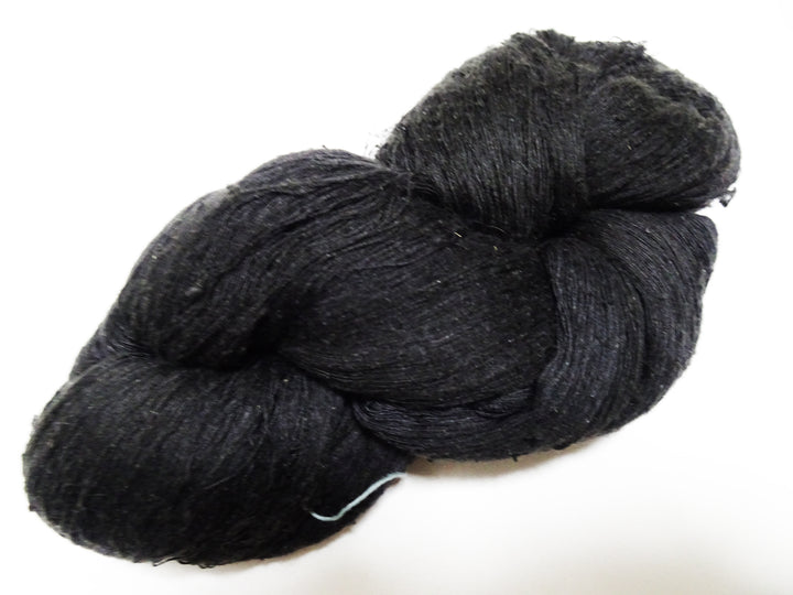 Japanese vintage Tsumugi silk thread Black embroidery & Woven 8631