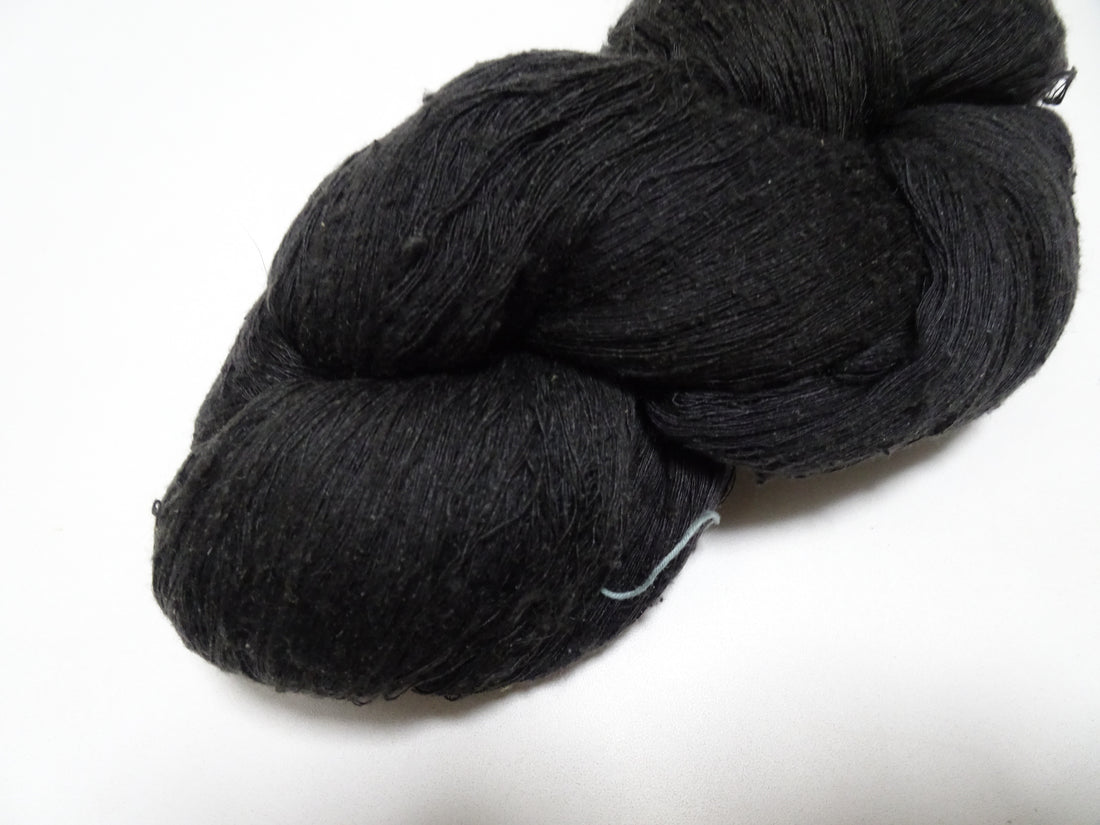 Japanese vintage Tsumugi silk thread Black embroidery & Woven 8631