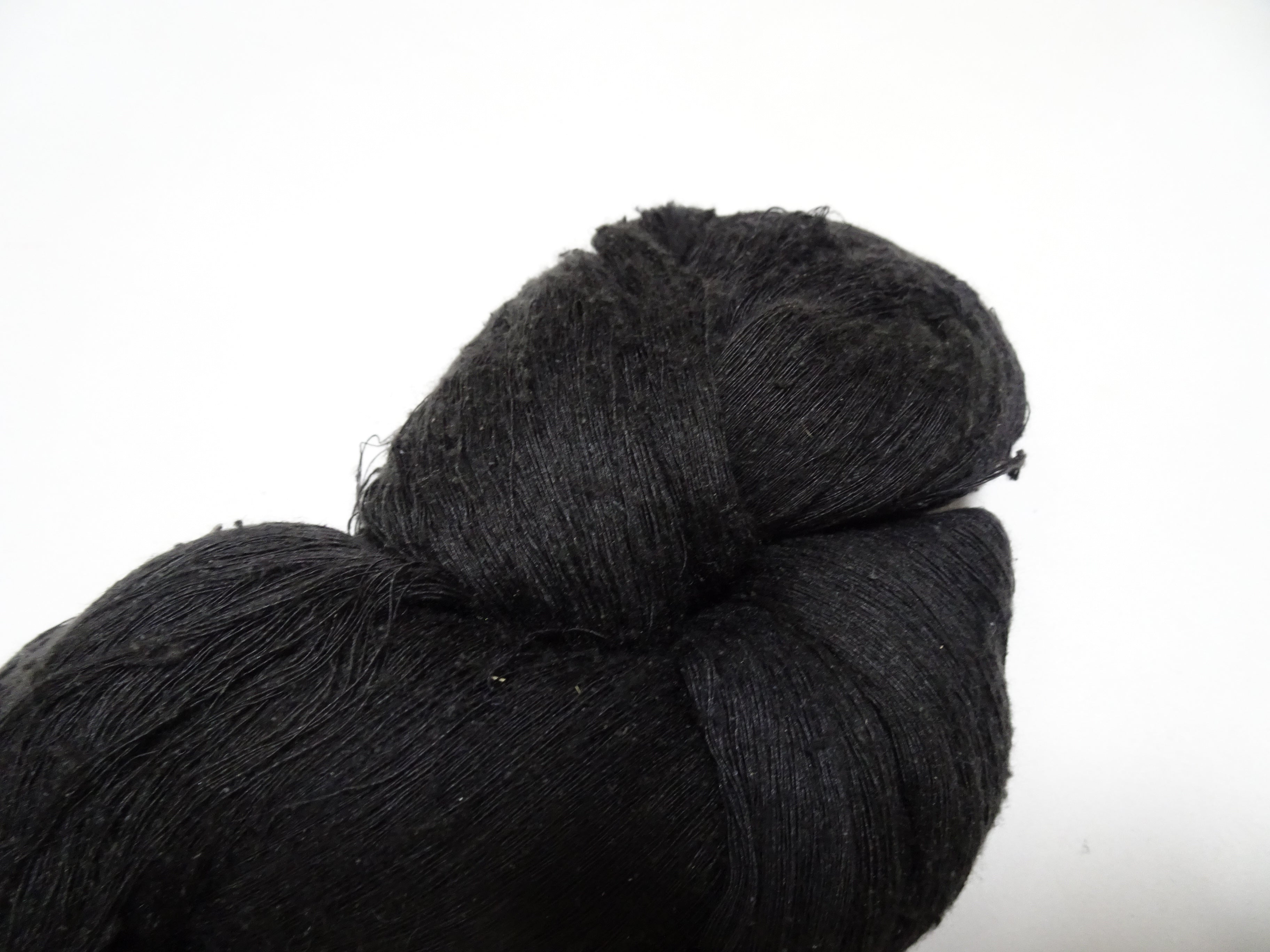 Japanese vintage Tsumugi silk thread Black embroidery & Woven 8631