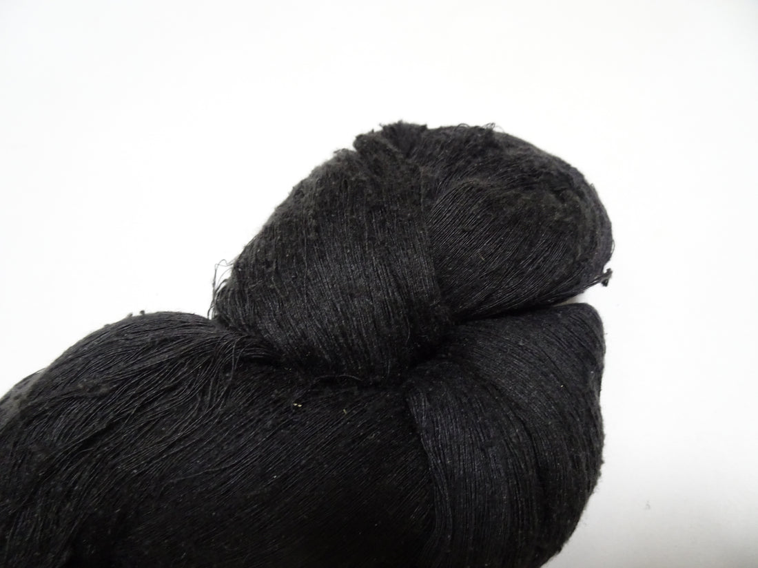 Japanese vintage Tsumugi silk thread Black embroidery & Woven 8631