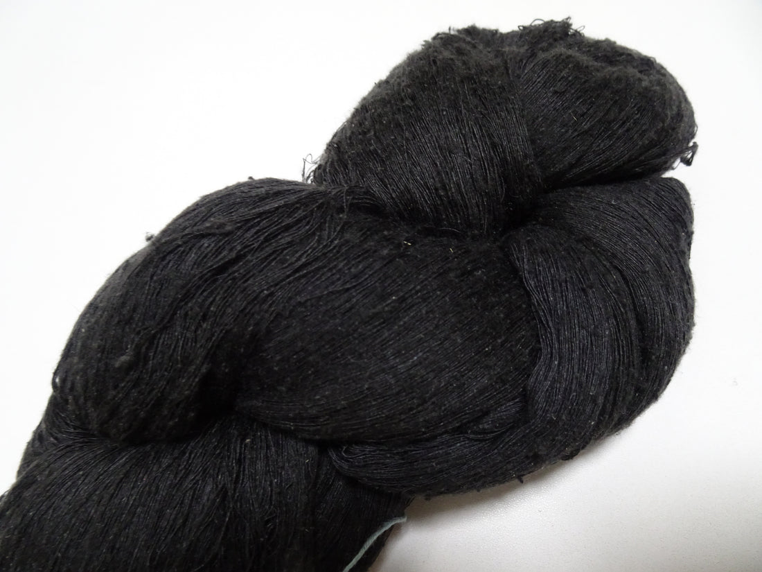 Japanese vintage Tsumugi silk thread Black embroidery & Woven 8631