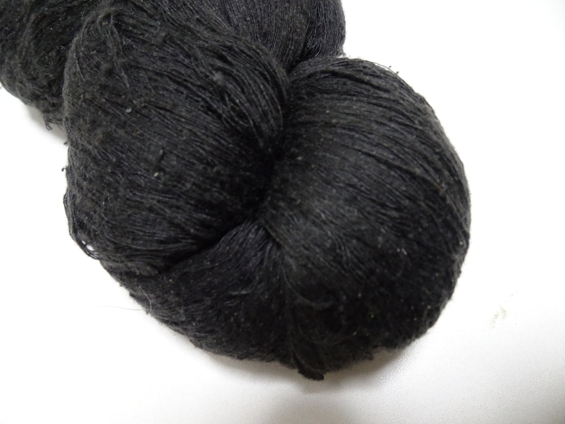 Japanese vintage Tsumugi silk thread Black embroidery & Woven 8631