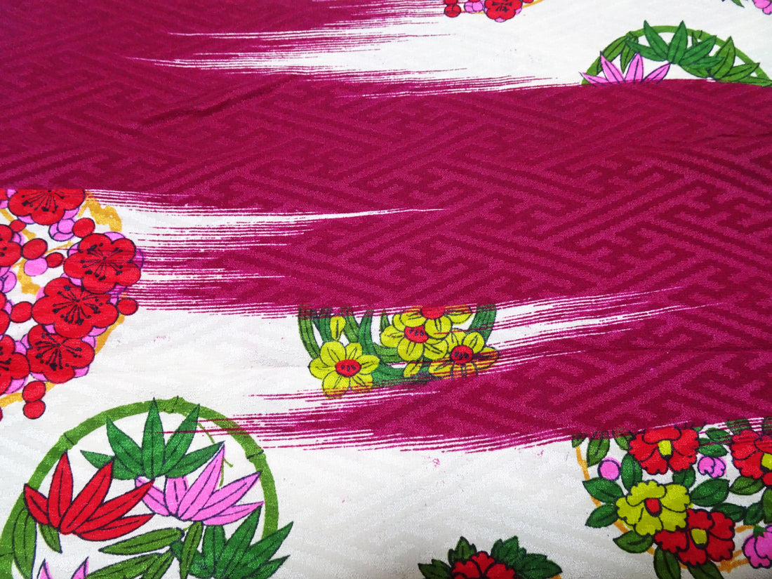 Japanese Taisho–Showa Era Antique Deadstock Silk Kimono Fabric Bolt with Bold Floral Pattern 16235