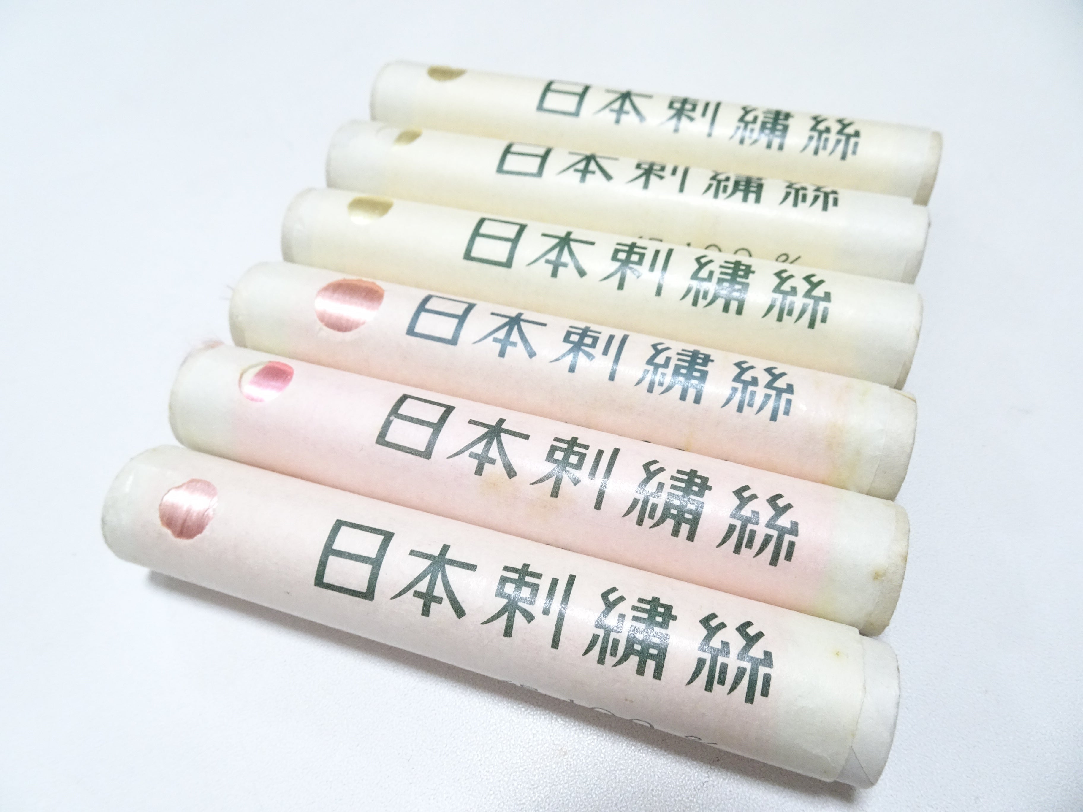 100% Silk Japanese Embroidery Thread – Untwisted Kama-ito Flat Silk – 6 Paper Tubes – Vintage Deadstock 19662