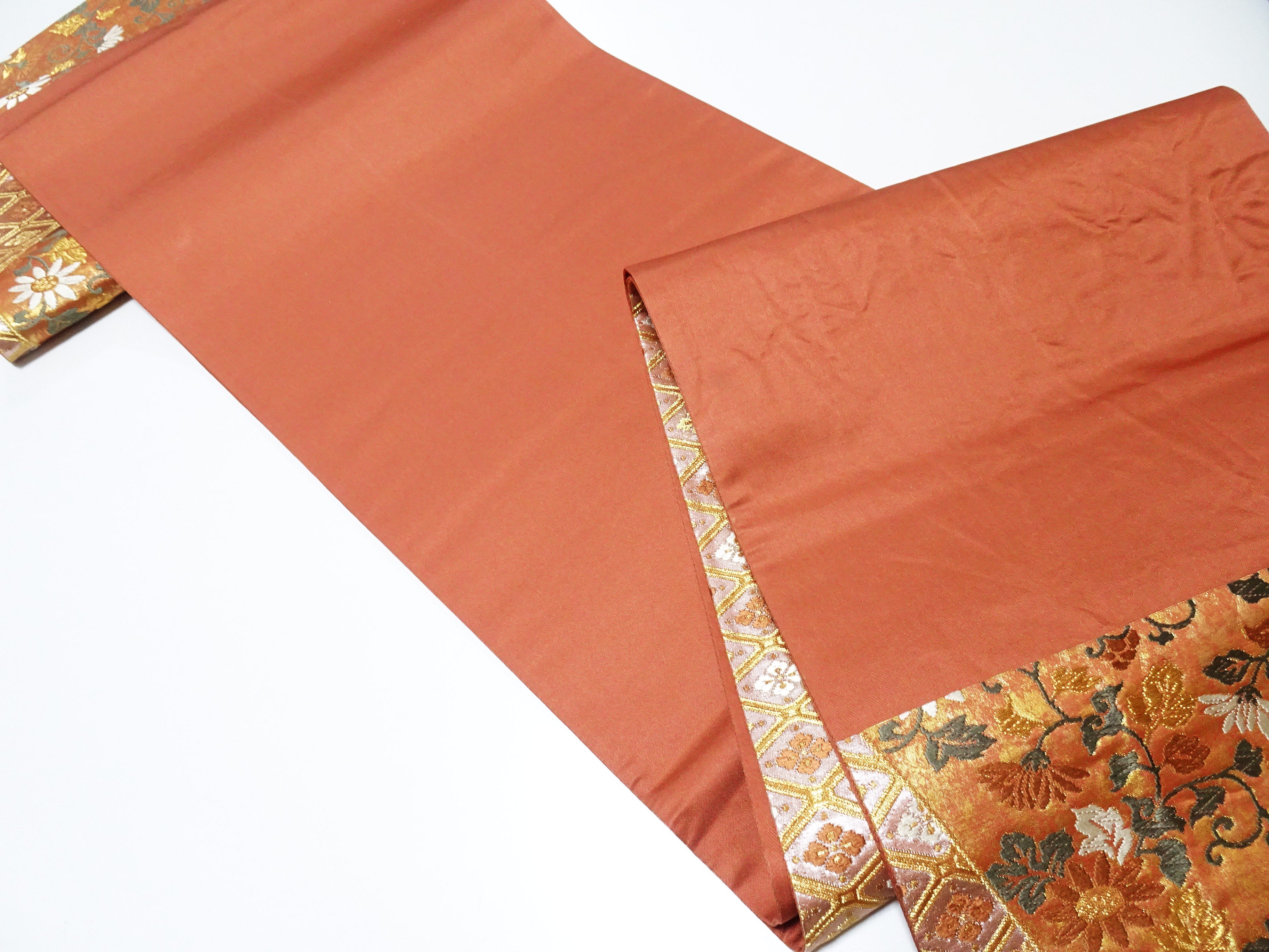 Japanese Kimono Silk Fukuro Obi Hikihaku Floral Arabesque Woven Pattern16338