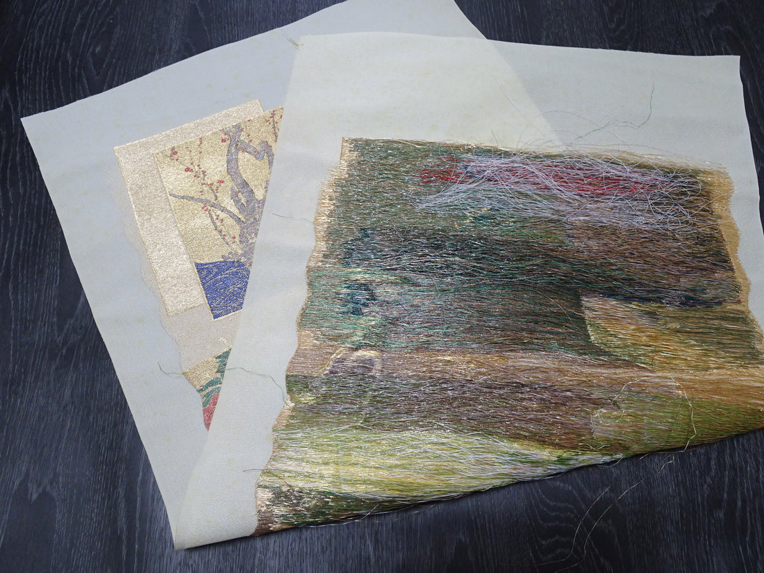 Japanese vintage Rare Silk sample fabric Juko Ori  9655