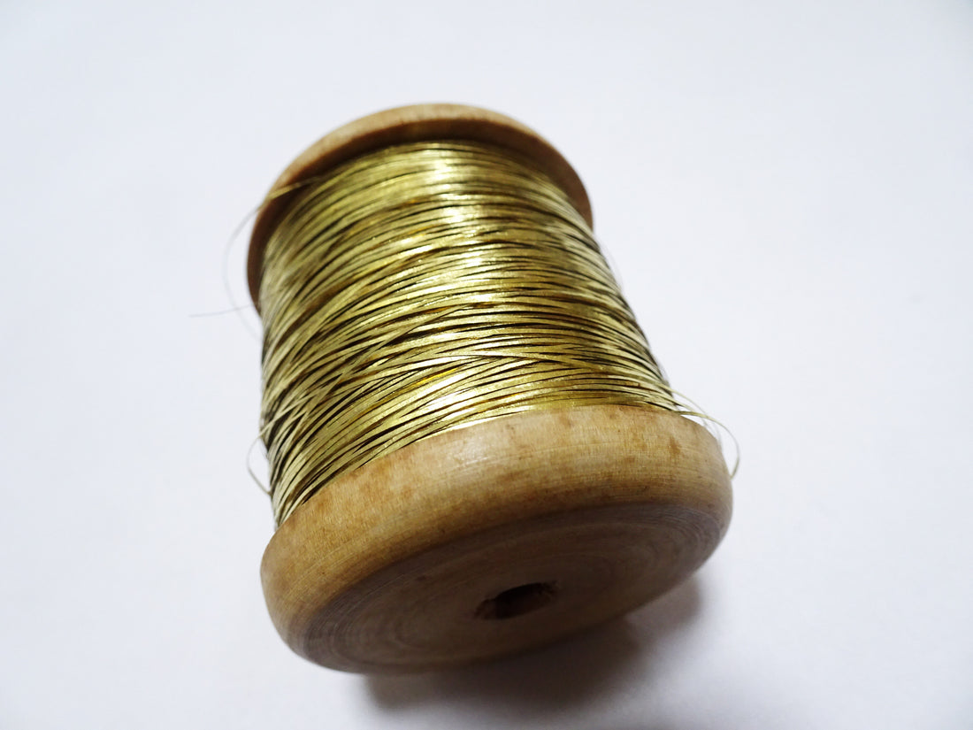Special price!Japanese Vintage Super Rare Superb 24K gold leaf on both sides thread Hirahaku embroidery 16239