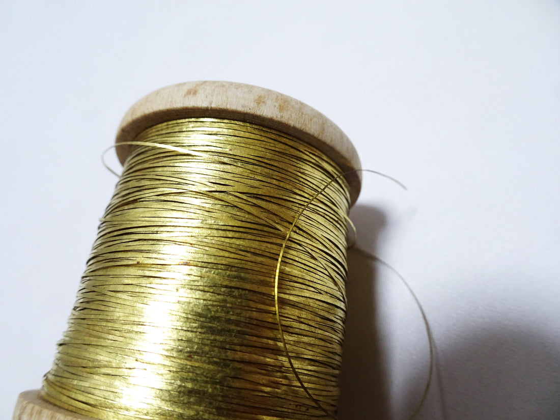 Special price!Japanese Vintage Super Rare Superb 24K gold leaf on both sides thread Hirahaku embroidery 16240