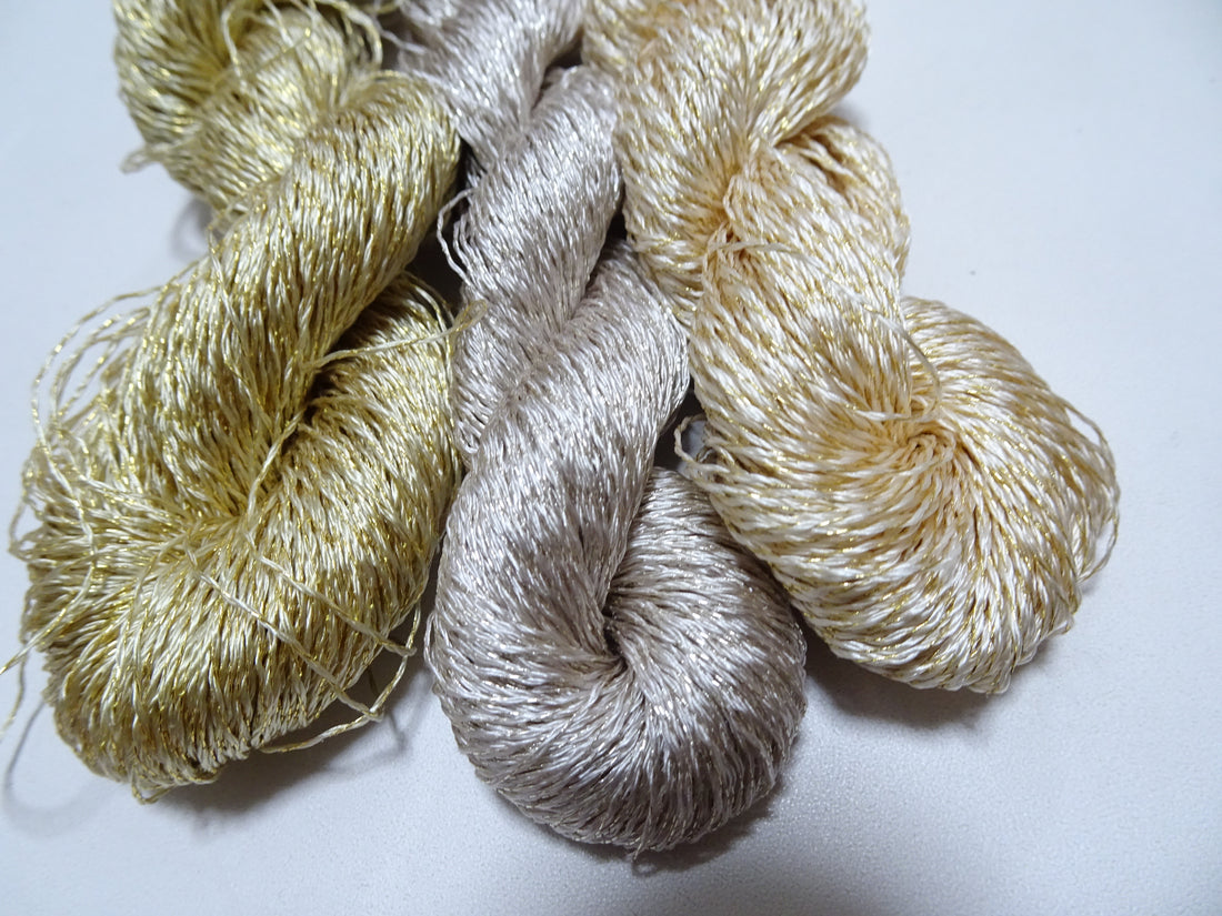 Japanese Vintage High Class Rare Silk Thread 3sets Mixture of Gold embroidery 15986