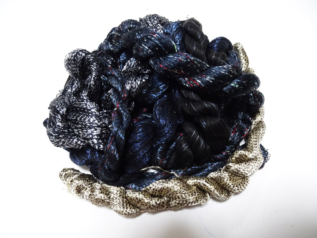 Japanese Vintage Super Rare Mud Dyeing kasuri loose Twisted Silk Thread Various Sets Embroidery & weave 13711