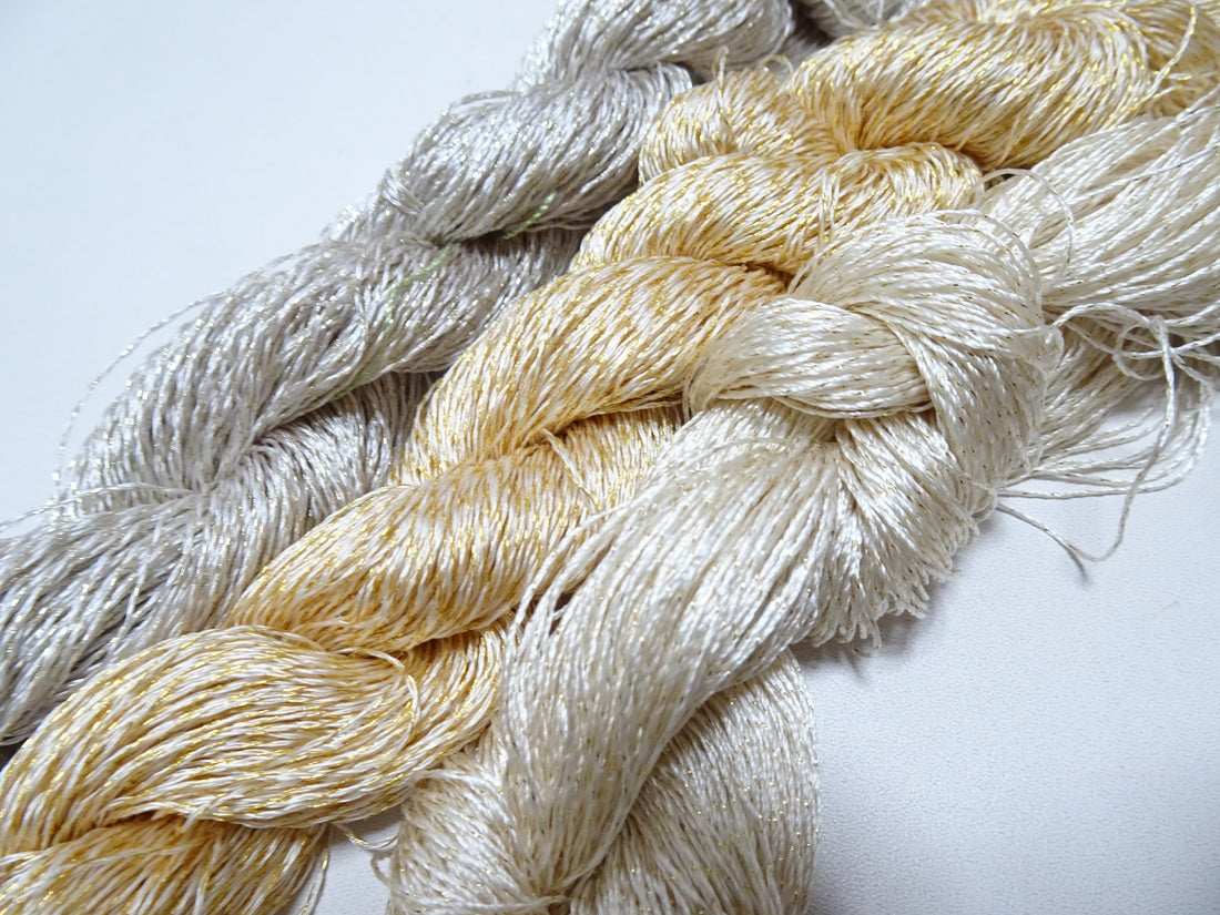 Japanese Vintage High Class Rare Silk Thread 3sets Mixture of Gold embroidery 15987