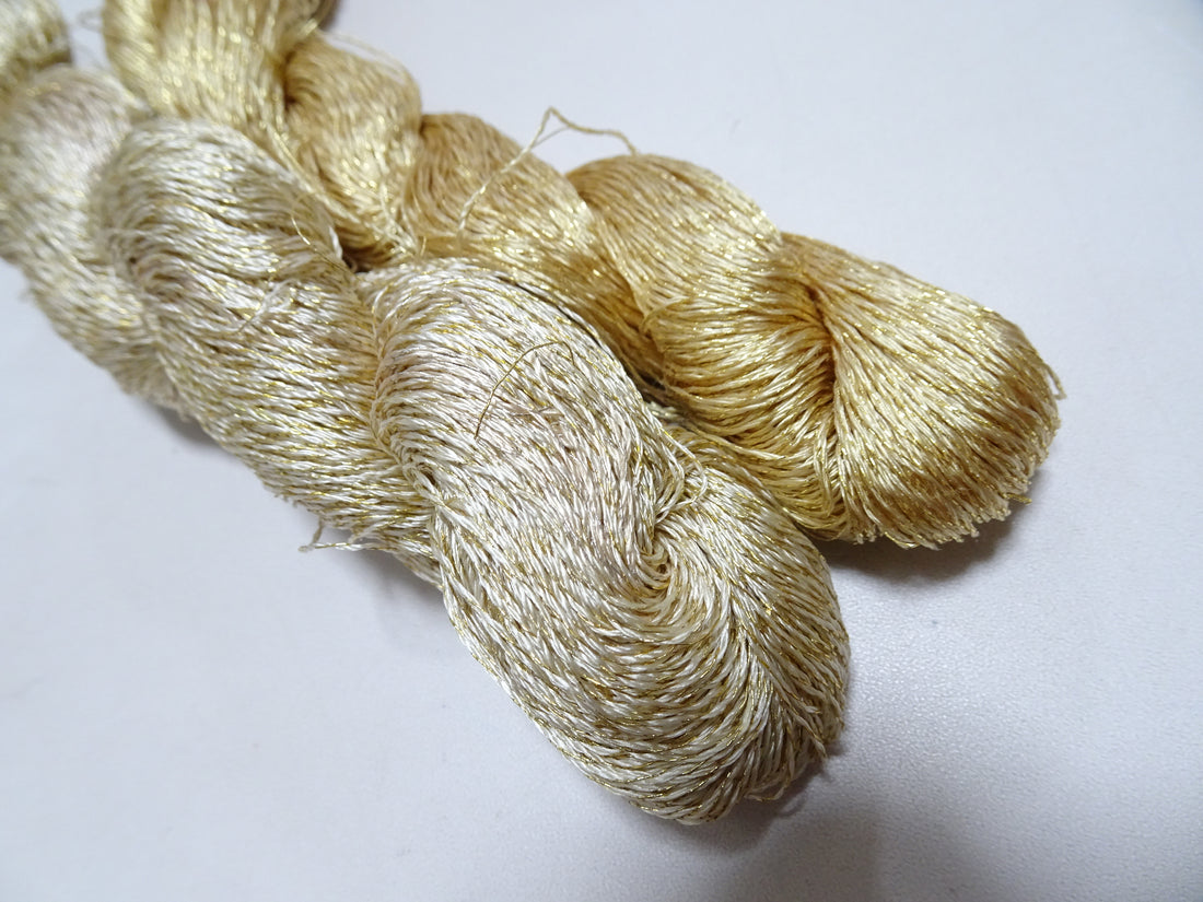 Japanese Vintage High Class Rare Silk Thread 2sets Mixture of Gold embroidery 18499