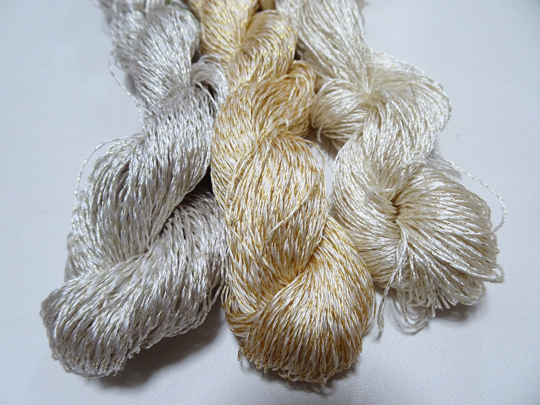 Japanese Vintage High Class Rare Silk Thread 3sets Mixture of Gold embroidery 15987