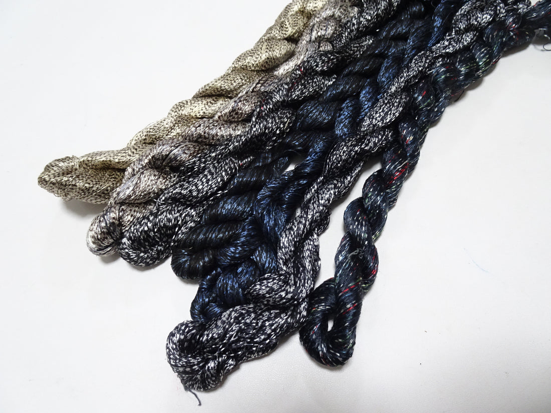 Japanese Vintage Super Rare Mud Dyeing kasuri loose Twisted Silk Thread Various Sets Embroidery & weave 13712