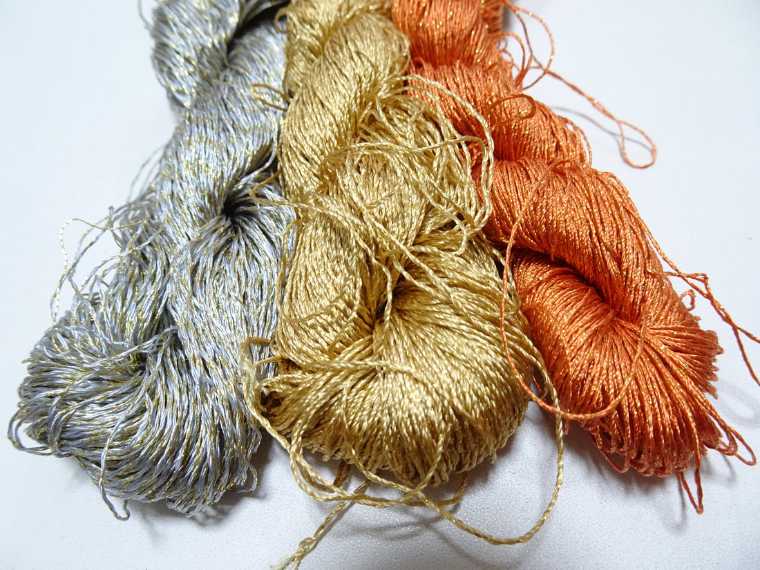 Japanese Vintage High Class Rare Silk Thread 3sets Mixture of Gold embroidery 15988