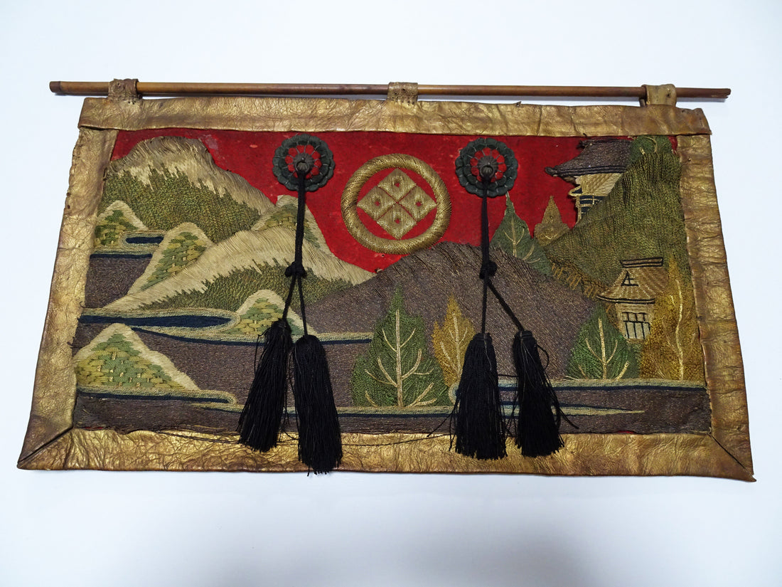 Japanese Antique Edo to Late Edo Period Festival Banner (Kenshōhin) for Danjiri or Mikoshi with Traditional Embroidery Design 16342