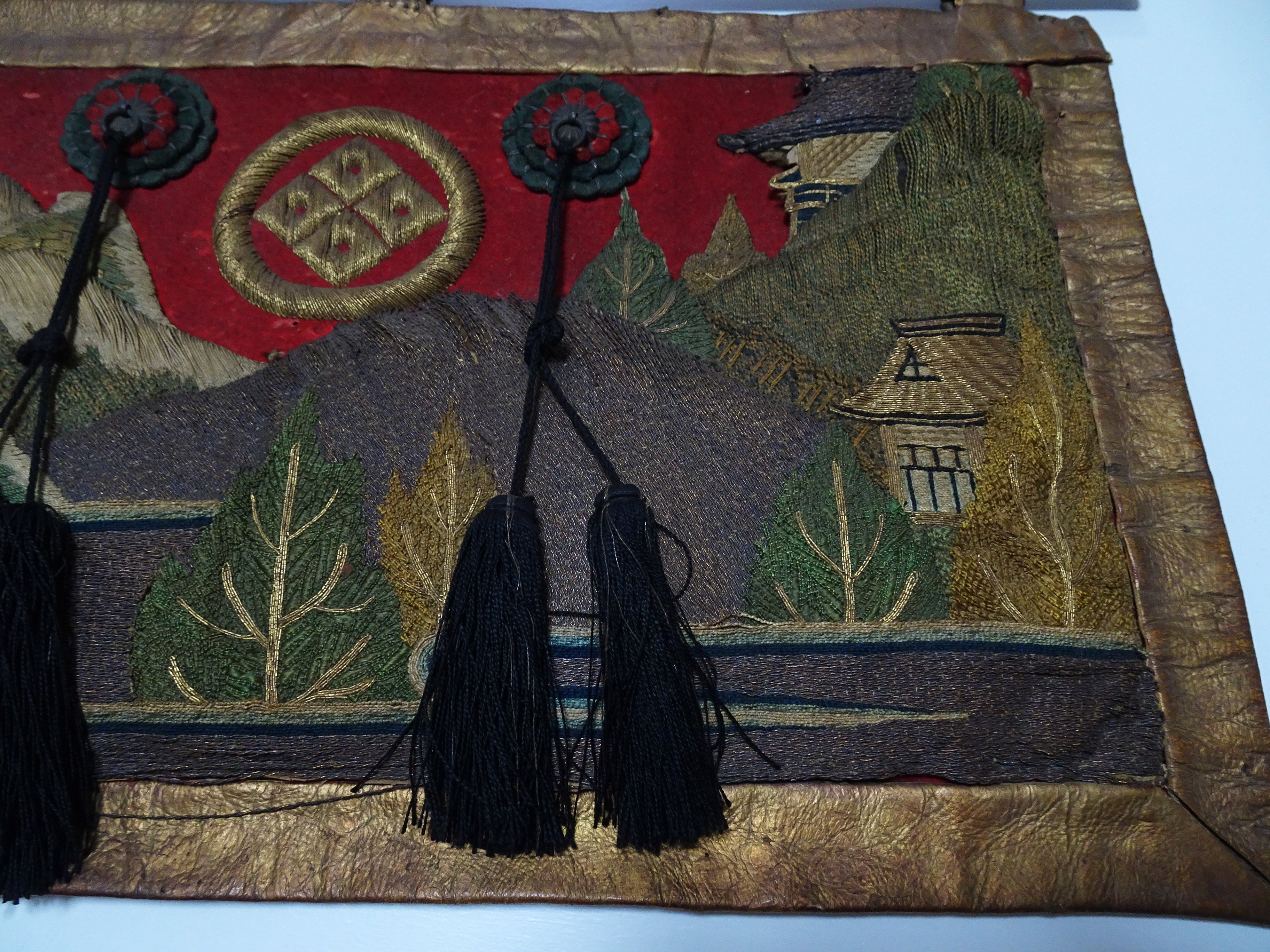 Japanese Antique Edo to Late Edo Period Festival Banner (Kenshōhin) for Danjiri or Mikoshi with Traditional Embroidery Design 16342