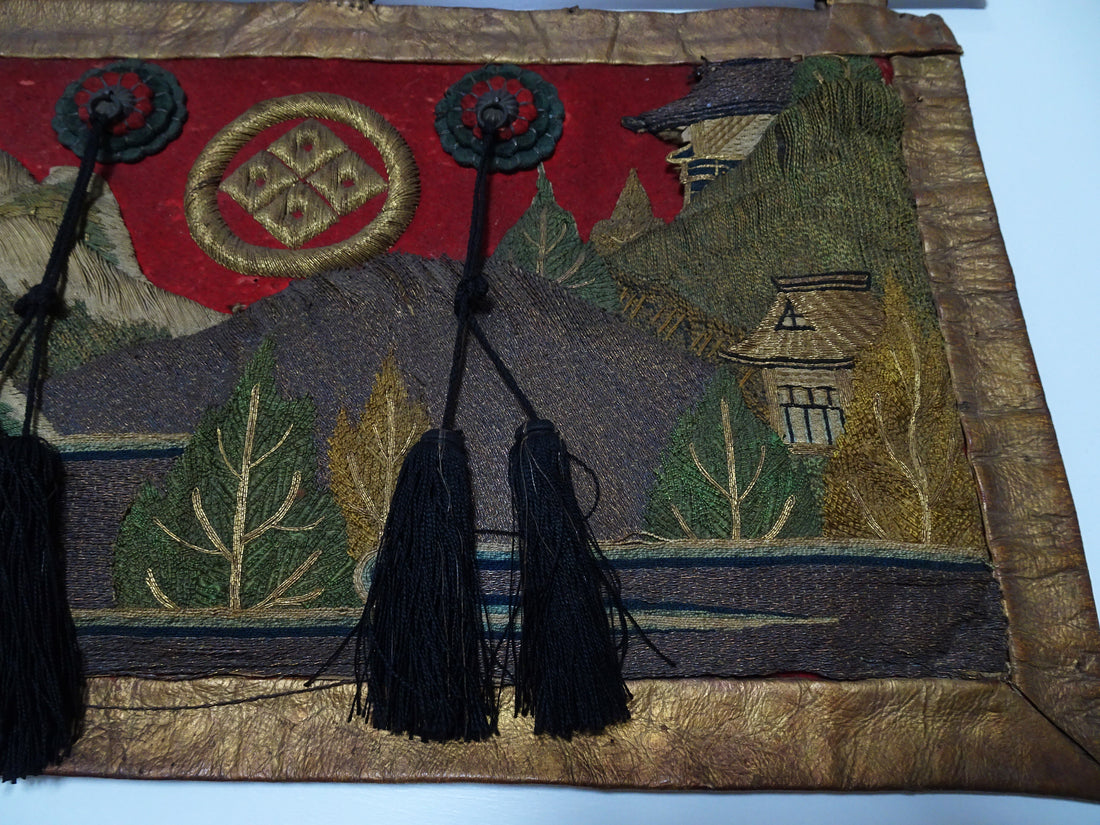 Japanese Antique Edo to Late Edo Period Festival Banner (Kenshōhin) for Danjiri or Mikoshi with Traditional Embroidery Design 16342