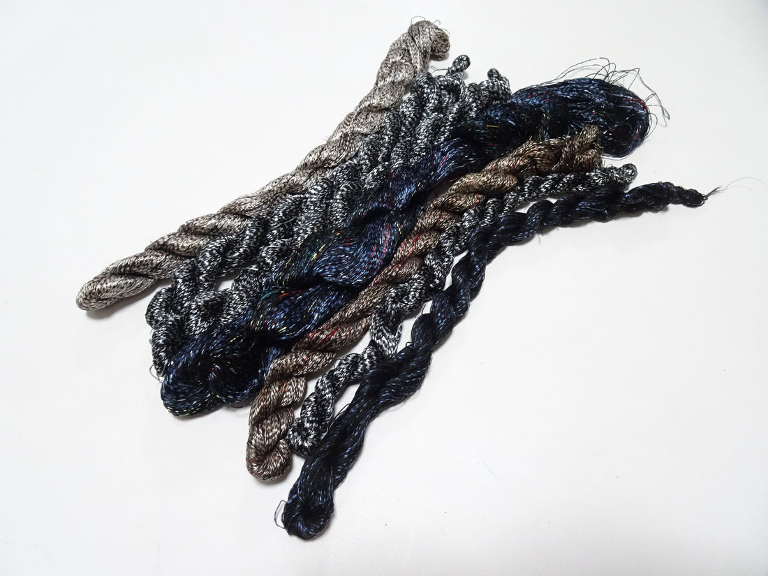 Japanese Vintage Super Rare Mud Dyeing kasuri loose Twisted Silk Thread Various Sets Embroidery & weave 13713