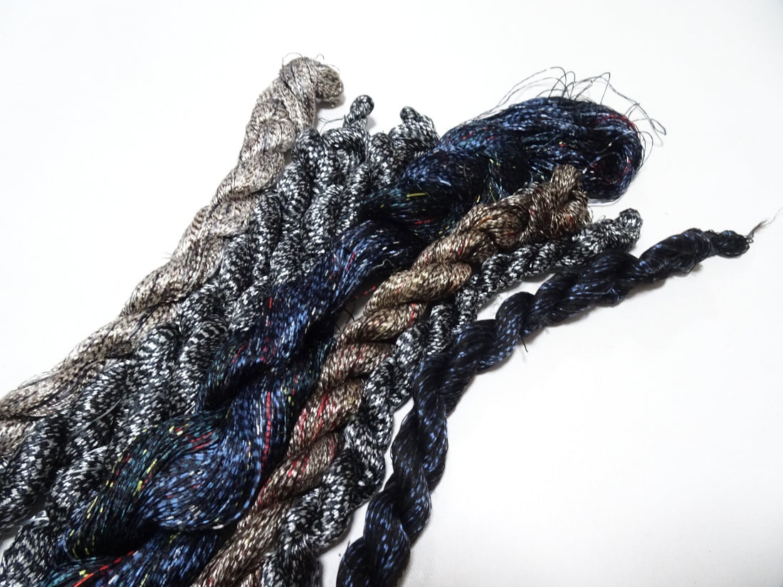 Japanese Vintage Super Rare Mud Dyeing kasuri loose Twisted Silk Thread Various Sets Embroidery & weave 13713