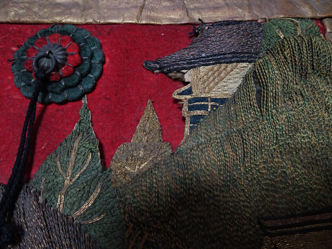 Japanese Antique Edo to Late Edo Period Festival Banner (Kenshōhin) for Danjiri or Mikoshi with Traditional Embroidery Design 16342