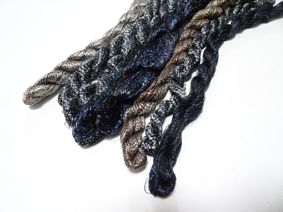 Japanese Vintage Super Rare Mud Dyeing kasuri loose Twisted Silk Thread Various Sets Embroidery & weave 13713