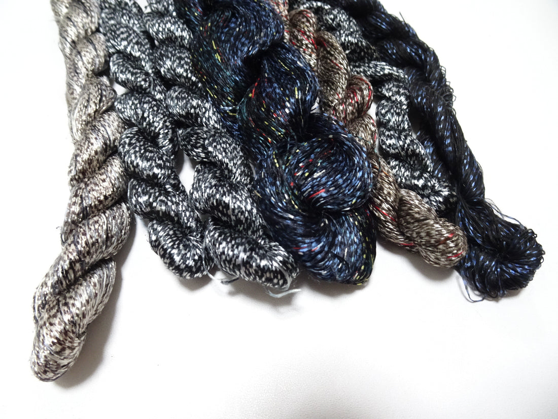 Japanese Vintage Super Rare Mud Dyeing kasuri loose Twisted Silk Thread Various Sets Embroidery & weave 13713