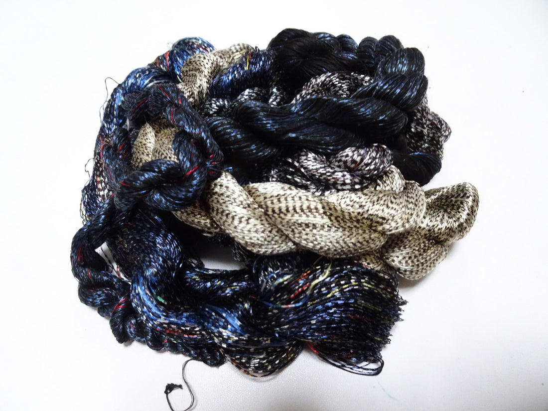 Japanese Vintage Super Rare Mud Dyeing kasuri loose Twisted Silk Thread Various Sets Embroidery & weave 13714